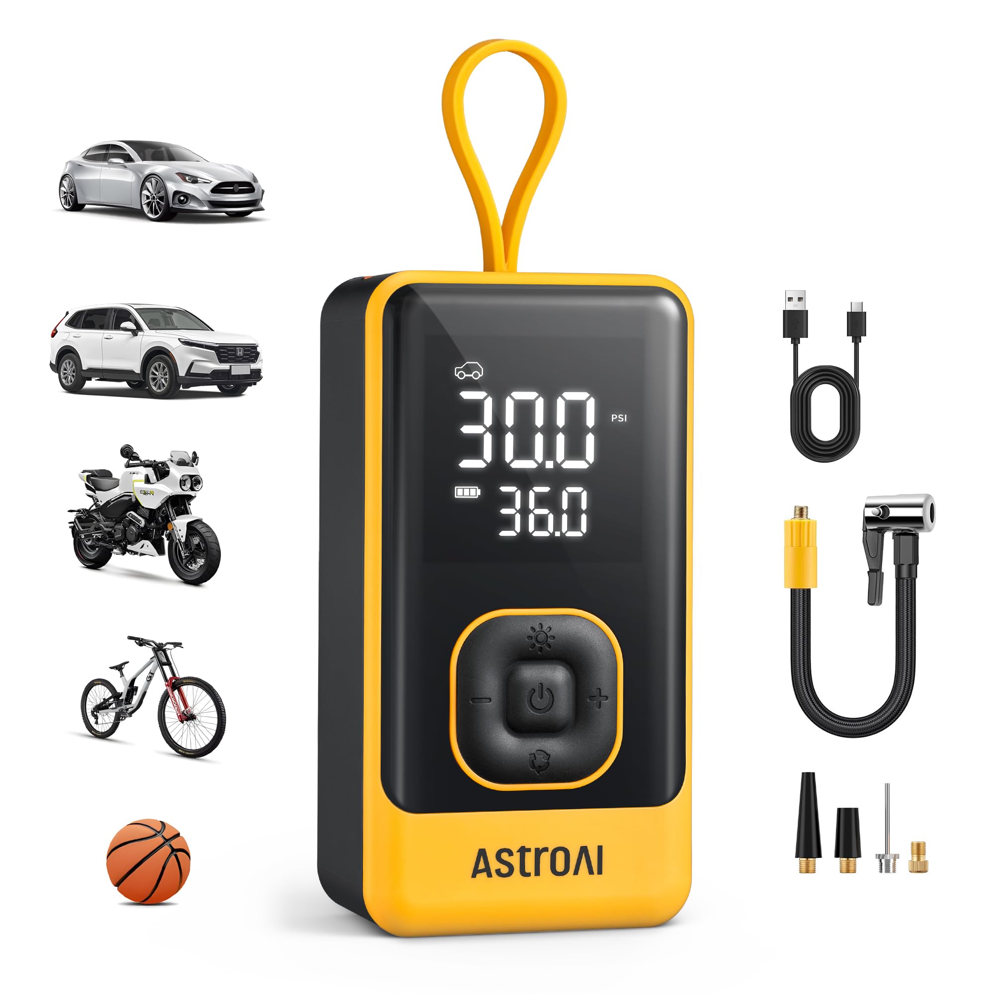 AstroAI L7 Air Tire Inflator Portable Air Compressor, 150PSI Electric Cordless Car Pump with Fast 1-min Inflation, Auto Shutoff,
