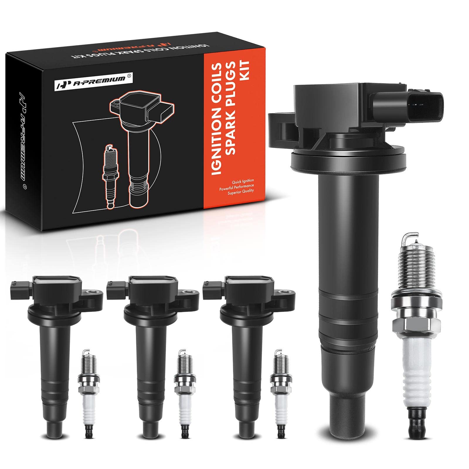 A-Premium Set Of 4 Ignition Coil Pack And Iridium Spark Plugs Compatible With Toyota Prius 2001-2009, Yaris 2006-2018, Echo 2000