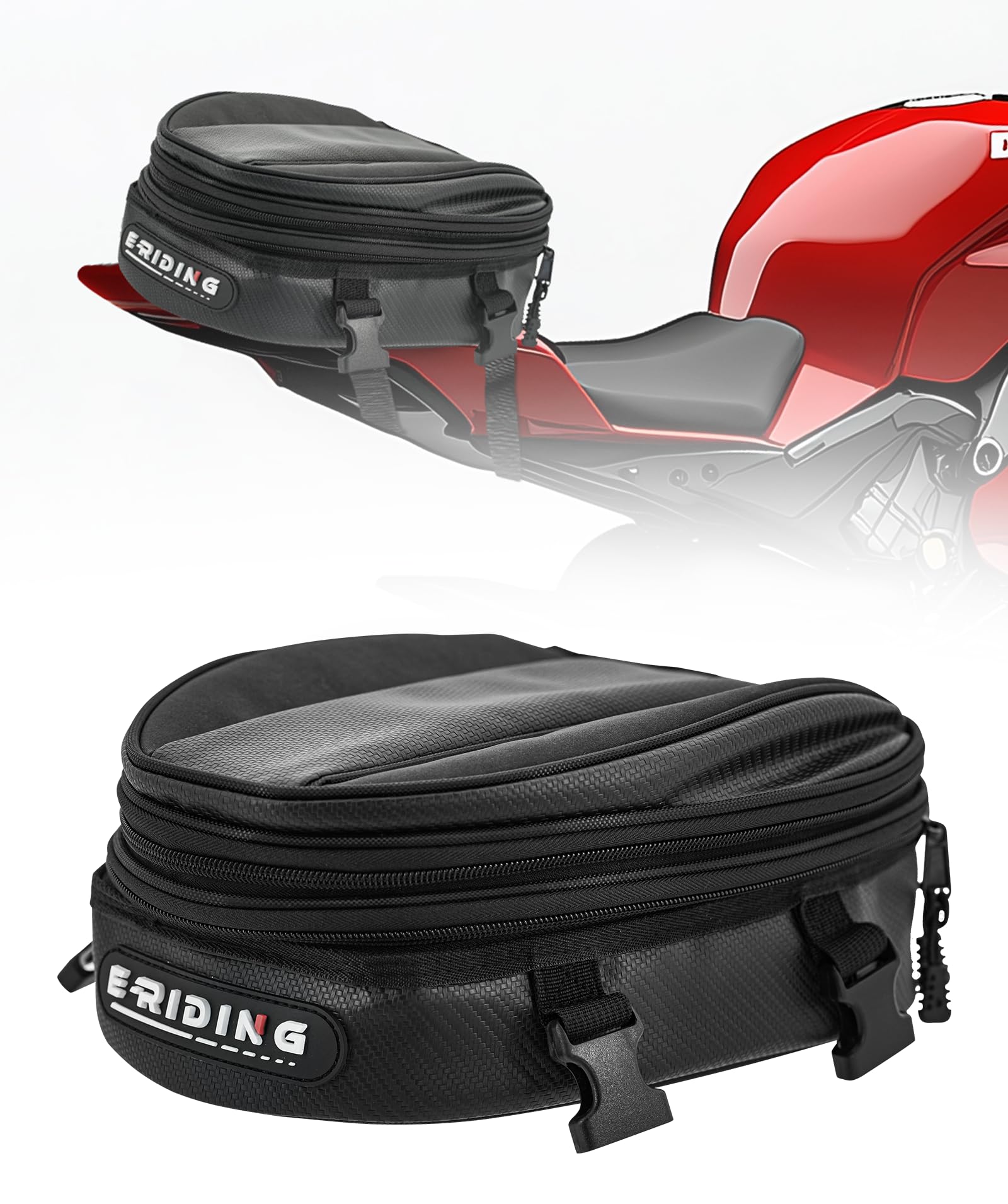 E-riding Motorcycle Tail Bag, 12L-15L Expandable Waterproof Motorbike Rear Seat Luggage Bag for Most Motorcycle Dirt Pit Street