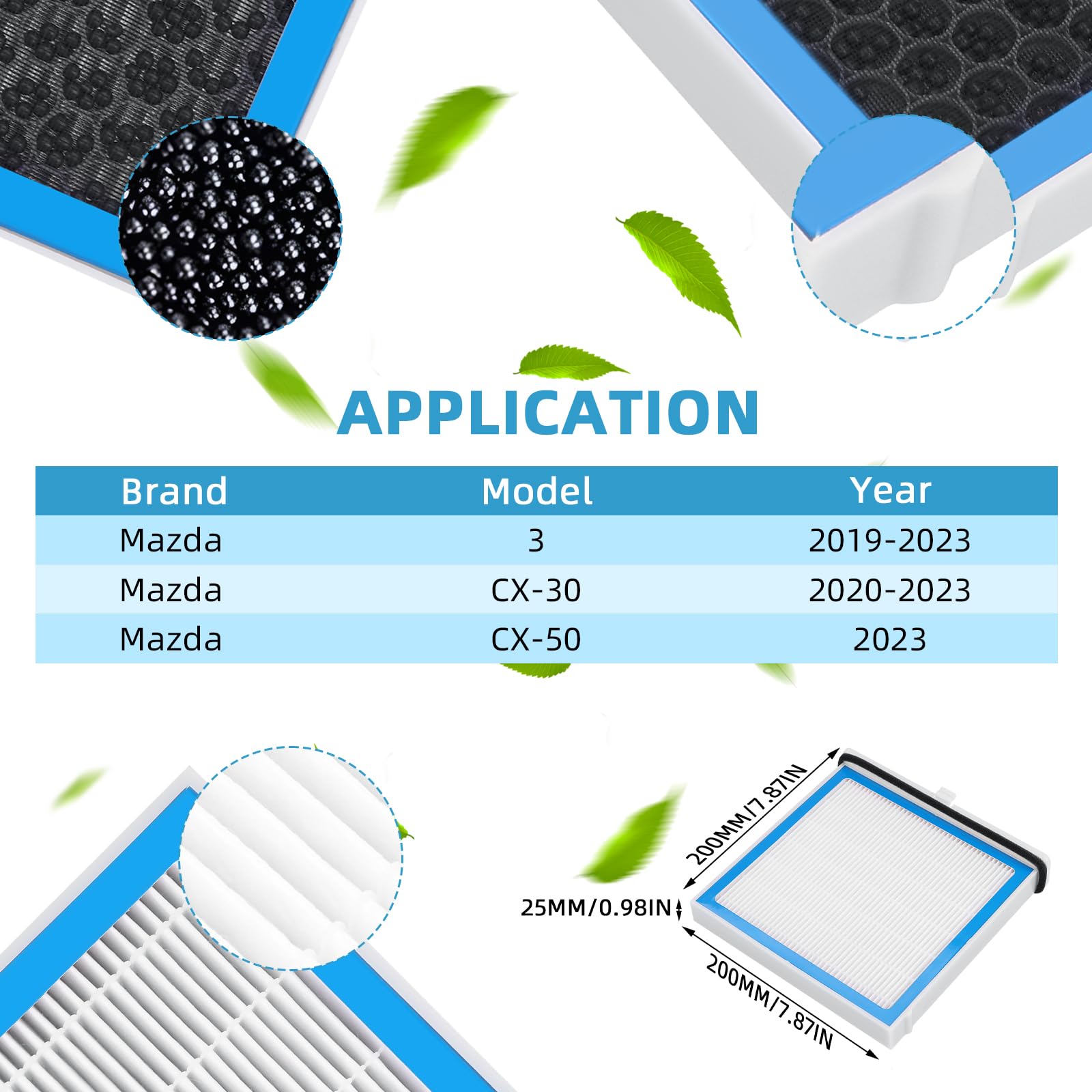 BDTS61J6X Premium Cabin Air Filter Compatible with Mazda 3/ CX-30/ CX-50 (2019-2024) BDGF61J6X Passenger Compartment Activated C