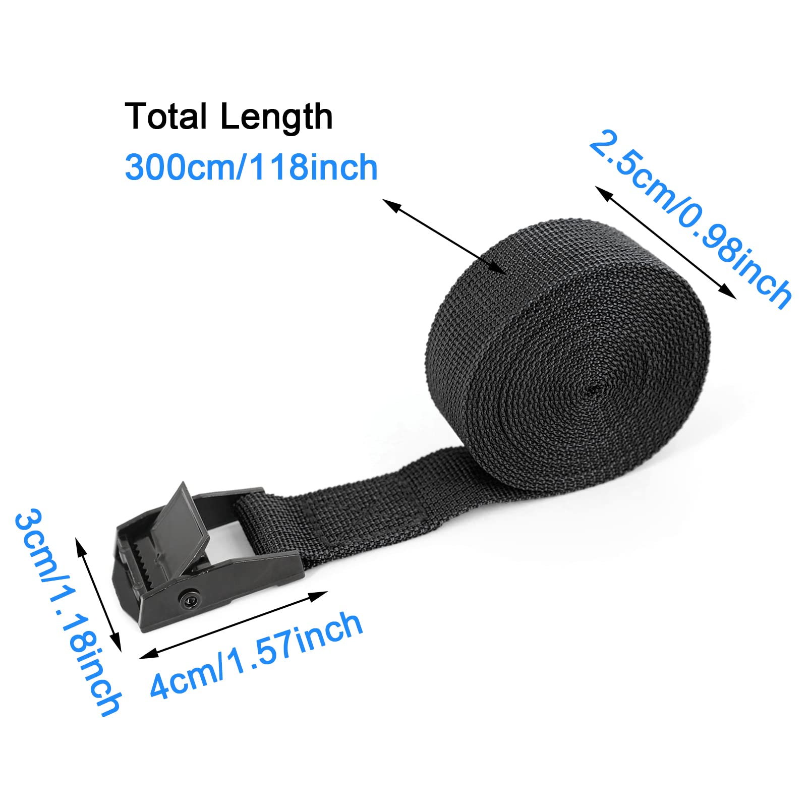 Rio Direct 2Pcs Tie Down Straps, Heavy Duty Lashing Straps Adjustable Cam Buckle Tie-Down Straps For Motorcycle, Cargo, Trucks,Trailer,Luggage- 9.8' X 1 Black