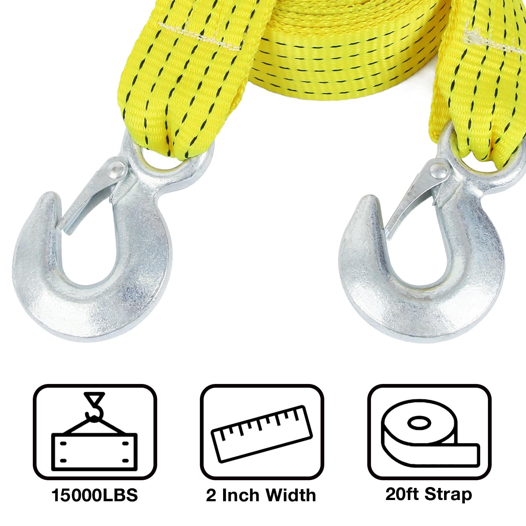 Sumpluct Atv Tow Strap With Hooks 20 Ft,15000 Lbs Towing Straps Heavy Duty With Hook 2 Inch X 20 Foot Ropes For Trucks Vehicles