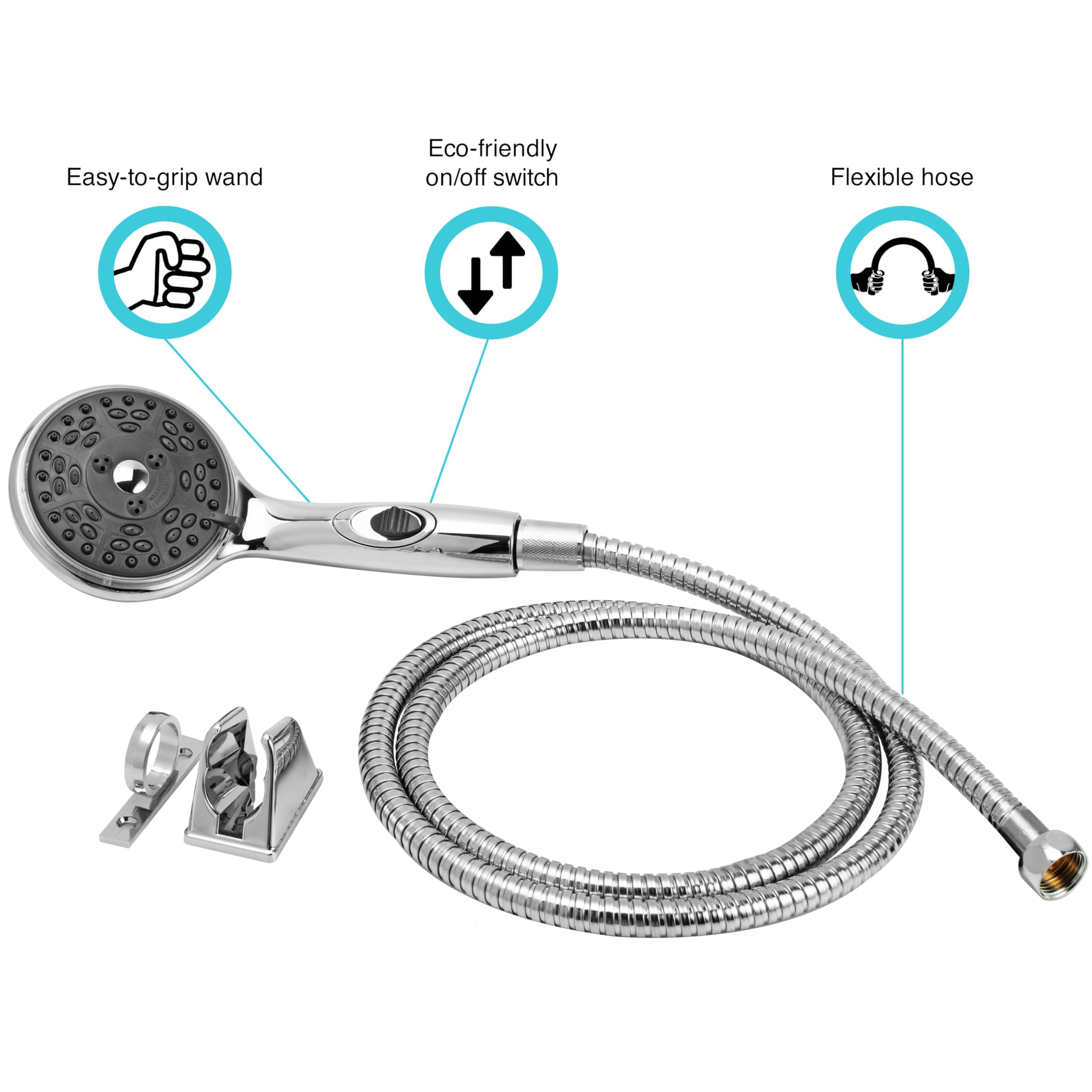 Dura Faucet Premium Rv Handheld Shower Wand And Hose Kit - Eco-Friendly On/Off Switch (Chrome)