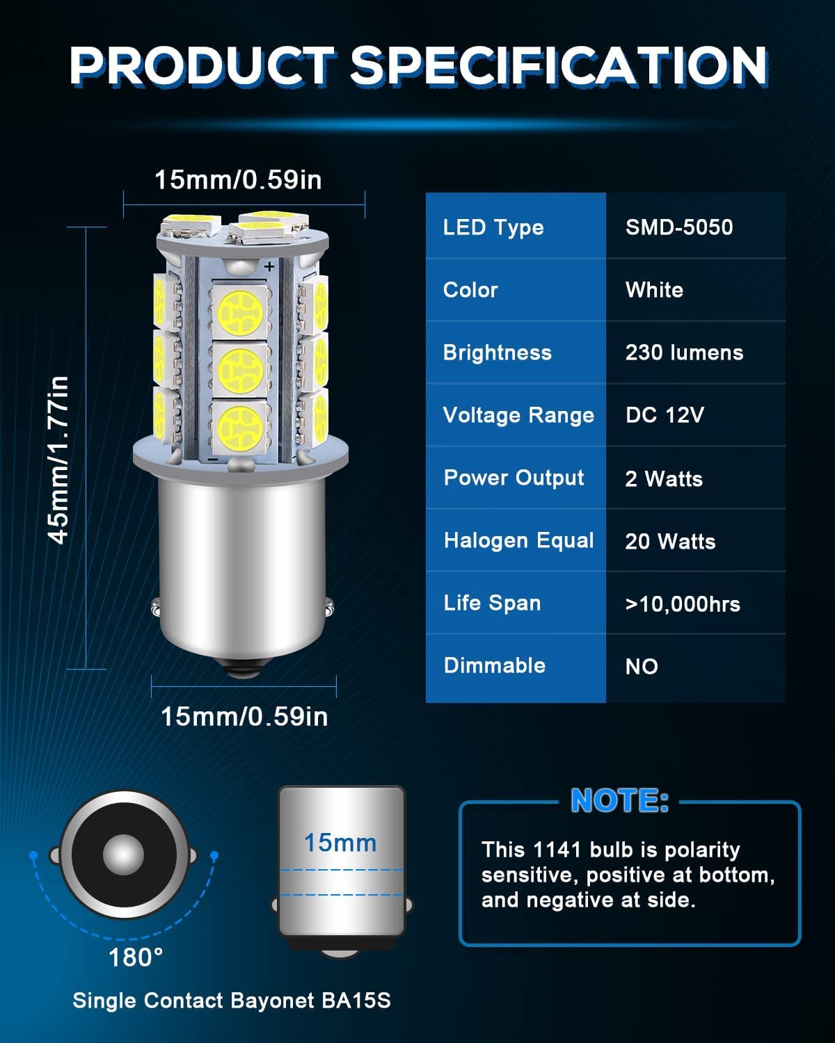Alopee 12 Pack 1156 LED Bulb White 1141 LED Bulbs RV Interior Lights DC 12V 1156 Bulb Replacement for BA15S P21W 7506 1003 93 50