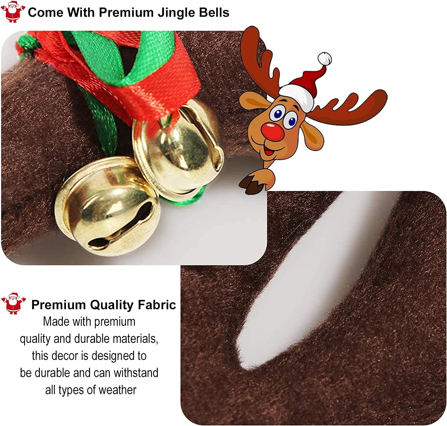 Studiocc Car Christmas Decorations - Reindeer Antler with Light & Jingle Bells, Color-Changing, for SUV, Van, Truck