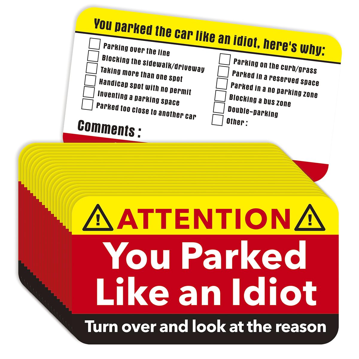 160psc You Parked Like an Idiot Business Cards Bad Parking Cards 3.5x2 Multi Reasons Violation Stocking Stuffers for Adults