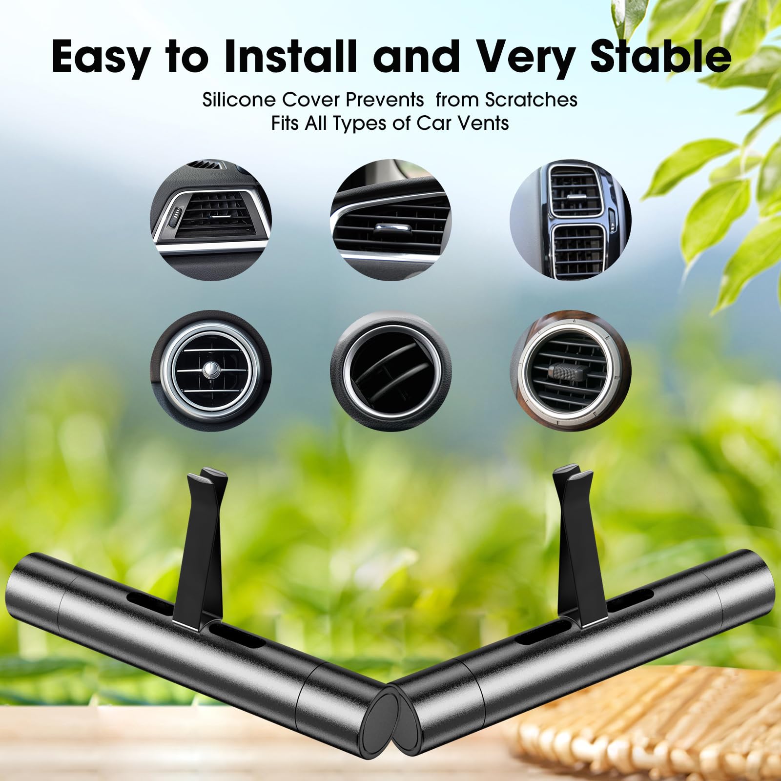 Home-Cloud EORRZZY Car Air Freshener Diffuser Clips - 2 Pack with 12 Refill Sticks, Black, 14 Piece Set for Cars, Office, Kitchen, Bathroom