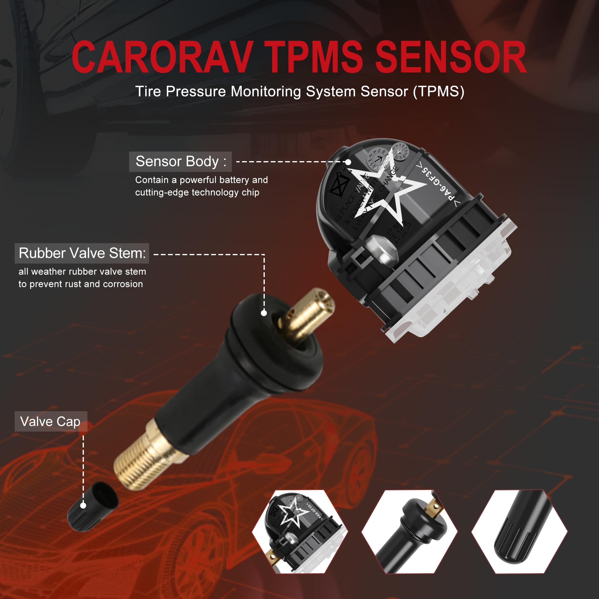 CARORAV TPMS Sensor GM, Tire Pressure Monitoring System Sensor fit for Buick Chevy Cadillac GMC- Silverado Equinox Tahoe Travers
