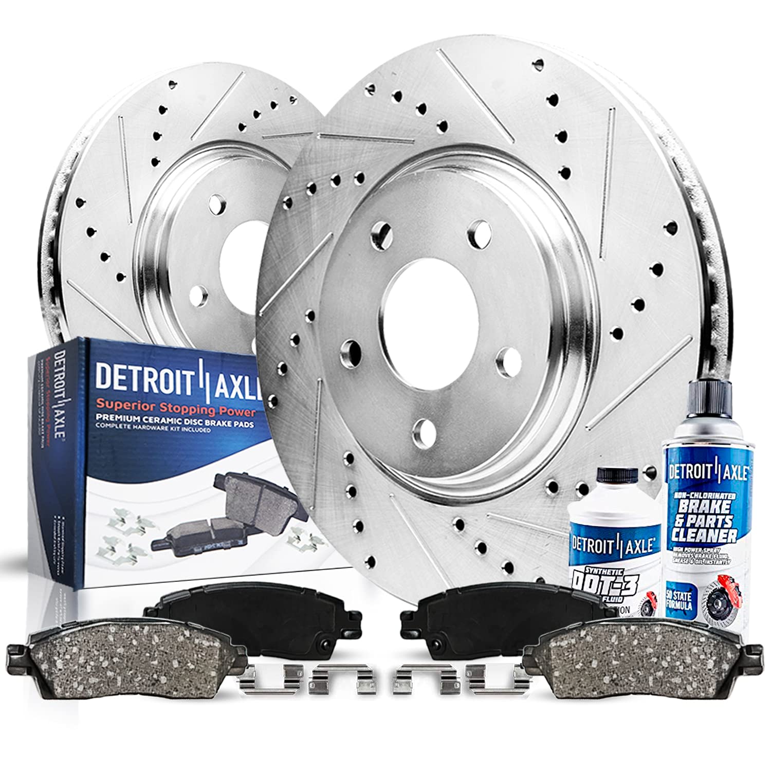 Detroit Axle - Front Brake Kit for 2012-2018 Ford Focus 2013-2018 C-Max, 2004-2011 Volvo S40 2012-2013 C30 Drilled and Slotted B