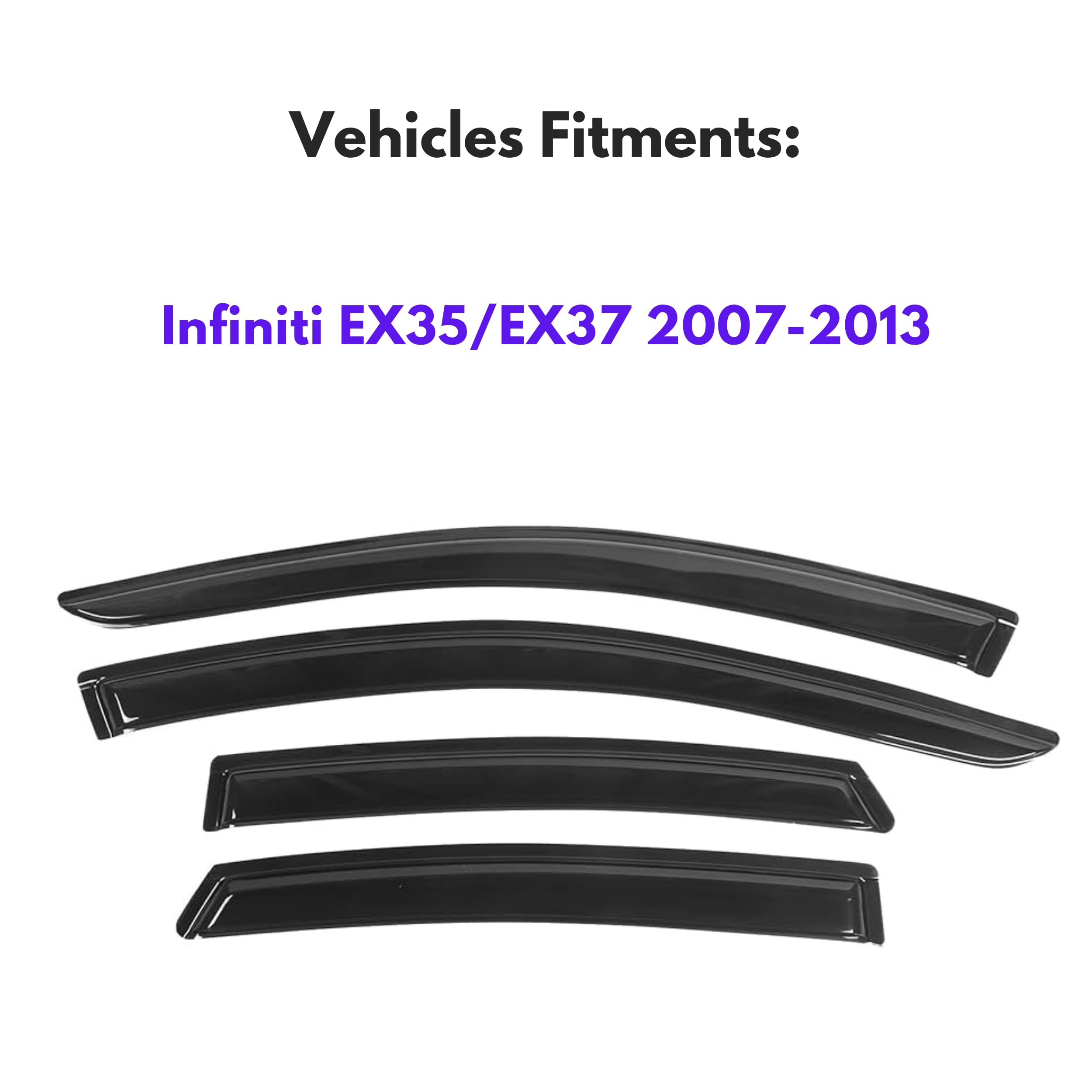 Immortal Group IG Window Visor Rain Guard Deflector for Infiniti EX35 EX37 2007-2013, Black Acrylic, Mugen Style