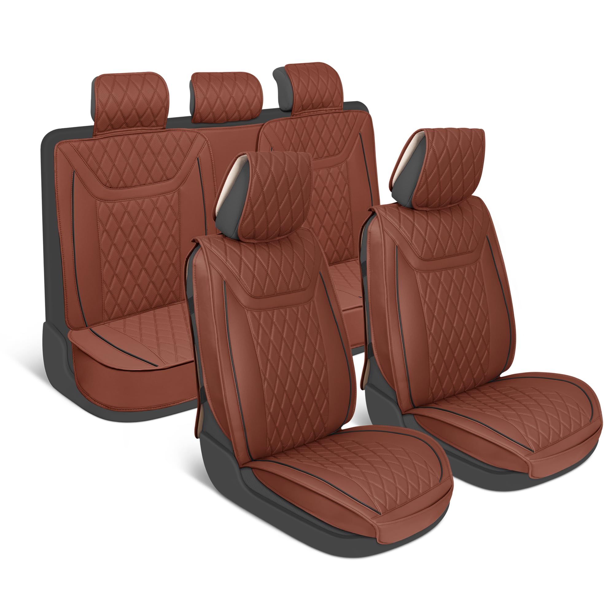 Motorbox Car Seat Covers - Ranch Leatherette Faux Leather Terracotta Seat Covers For Car - Diamond Stitched Cushioned Seat Prote