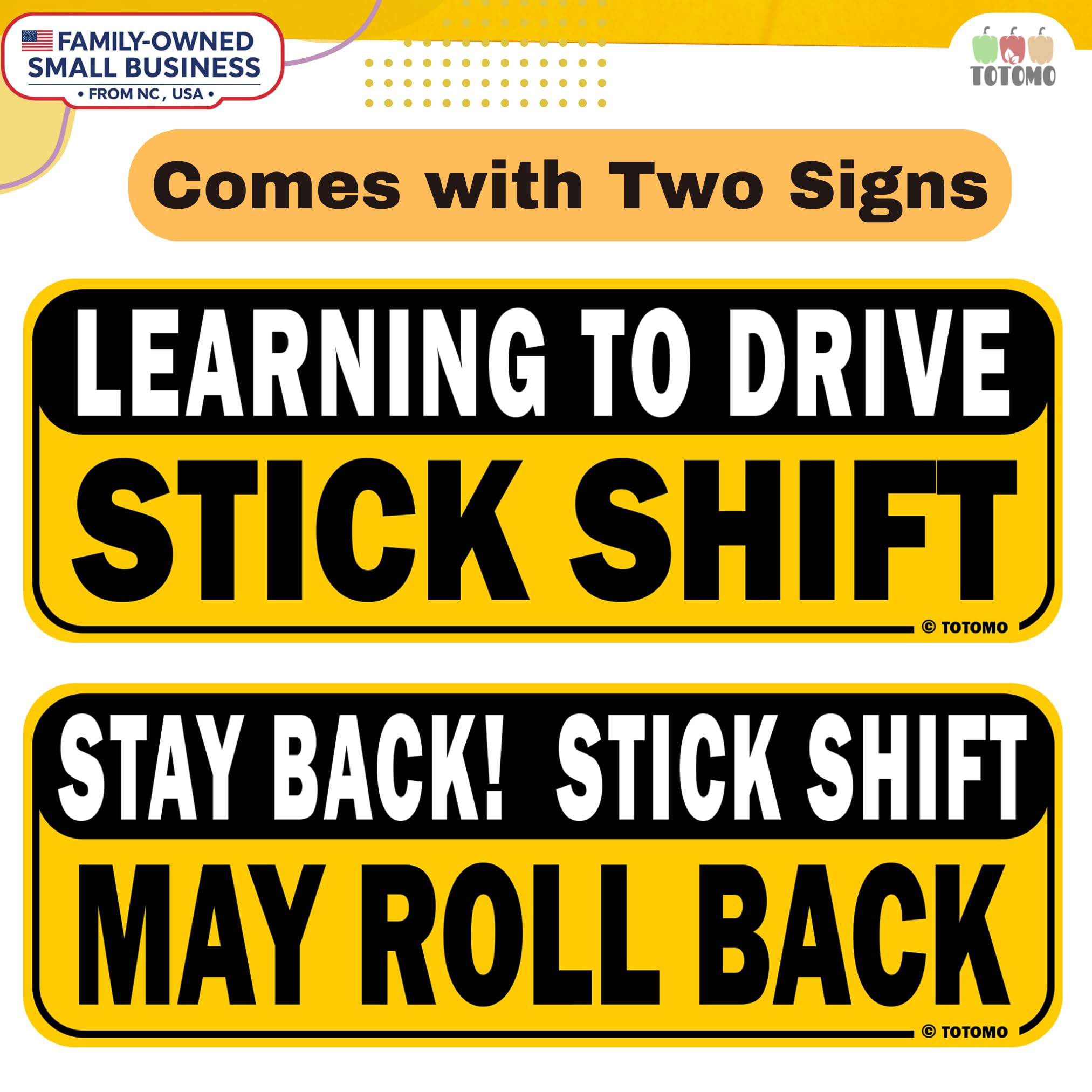 Totomo Learning To Drive Stick Shift Stay Back May Roll Back Car Magnet - Reflective Bumper Magnet Sticker For New Manual Transm