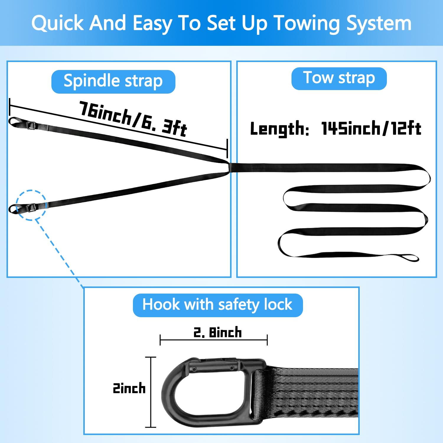 moonoom 17.5ft Heavy-Duty Snowmobile Tow Strap, 400kg Break Strength, Upgraded Black, Emergency Off Tow Rope for Sled or ATV