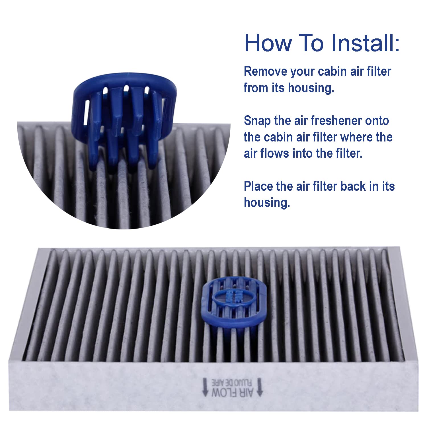 Pureflow Cabin Filter Air Freshener with Odor Eliminator - Fits on Most Car, Truck, and SUV Cabin Air Filters - New Car (2 Pack)