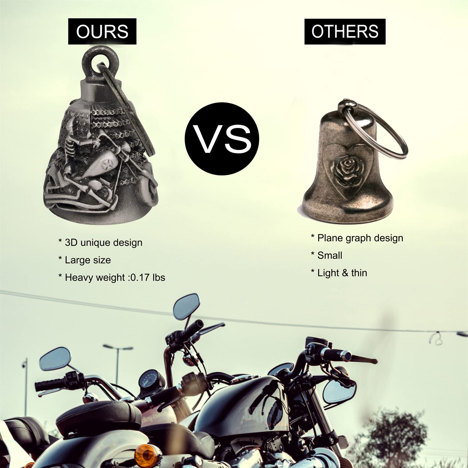 Dream Apparel Motorcycle ride bell for bikers,heavy spirit bells accessory and key chain for luck (DBL14-L Chopper)