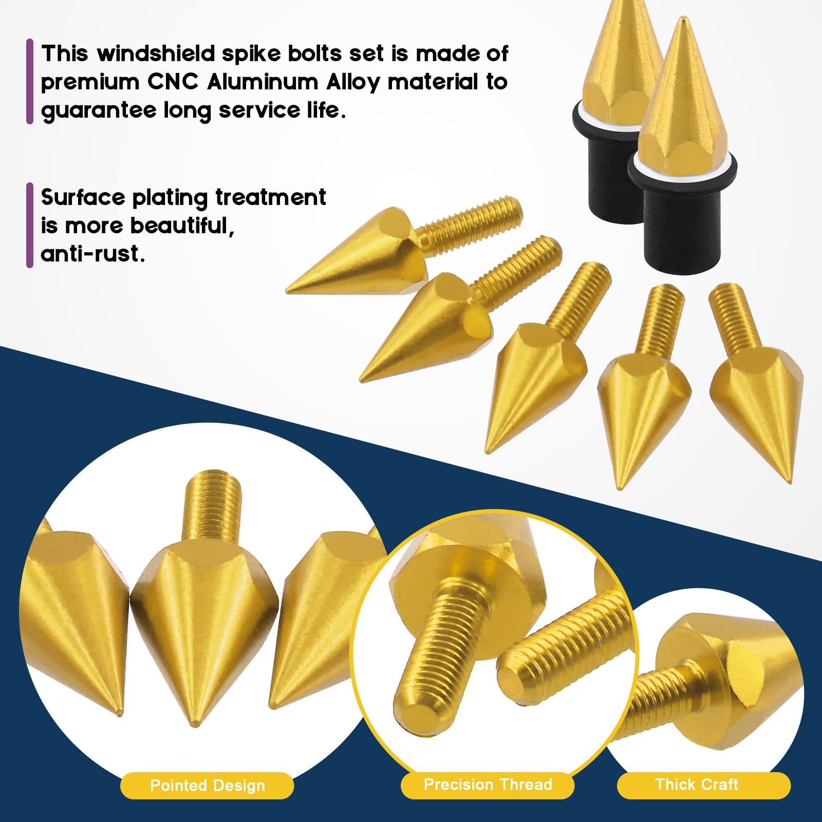 Swpeet 15Pcs Windshield Screws Aluminum Spike Motorcycle Windscreen Bolts Kit, Motorcycle Spike Bolt Screw Short Impaler Compati