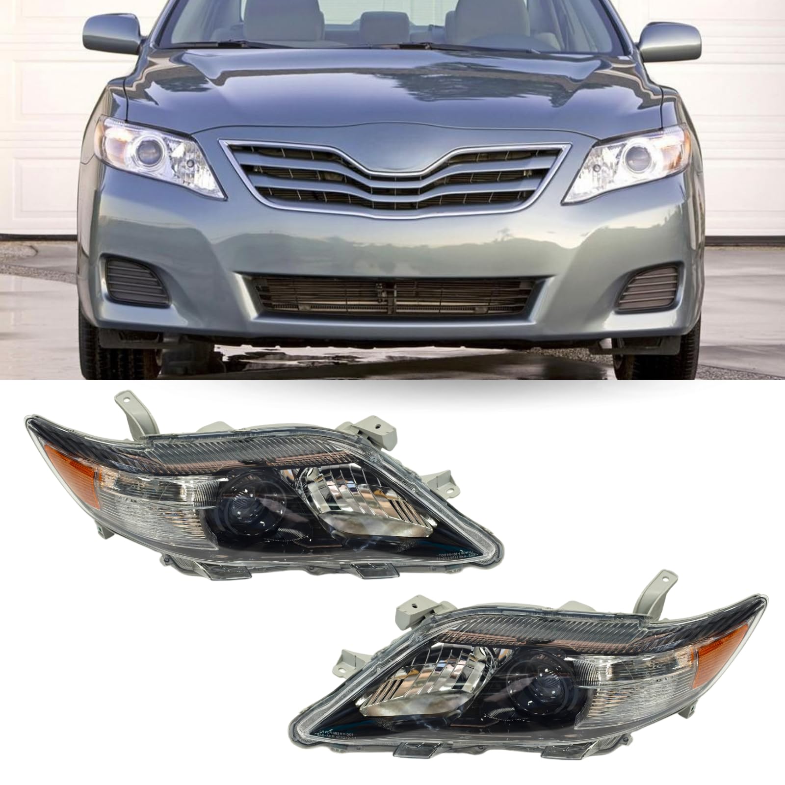 ILAMP Headlight Fit for 2010-11 Camry black Headlight Headlamp (Left Driver+Right Passenger) 81150-06520 81110-06520 AM-CM10A03