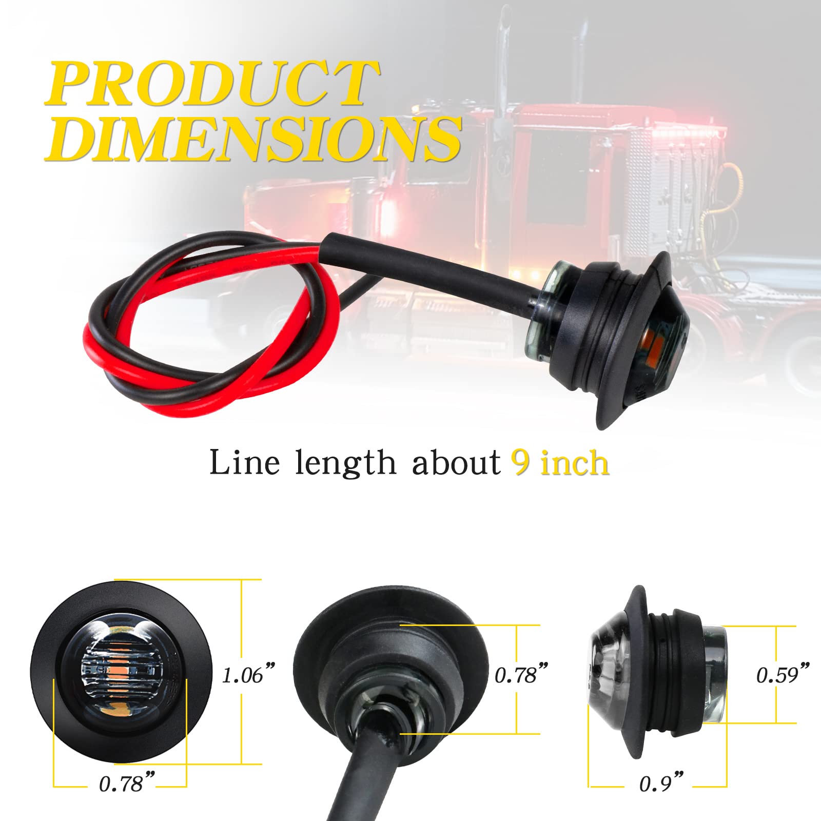 KEING 50pcs Trailer Marker Lights - Smoked Lens Red LED, Round, Waterproof, Model YX-029R-50, for Truck RV Lorry Pickup Camper