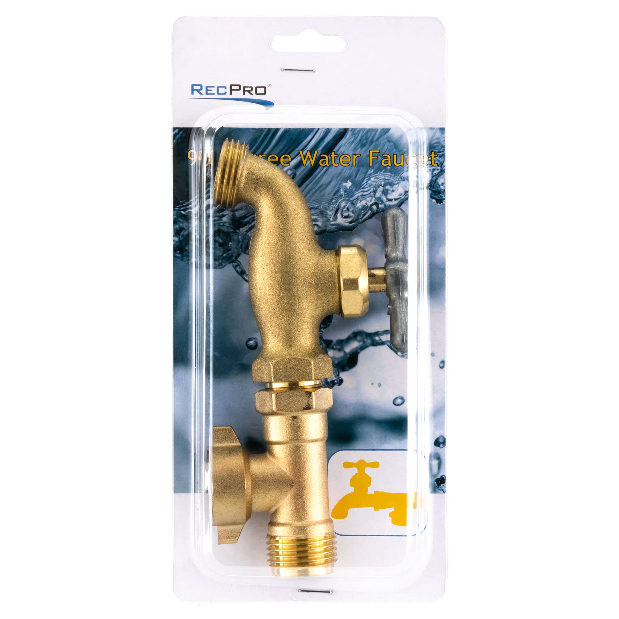 RecPro 90 Degree Water Faucet - Provides Extra Outside Water Source by Connecting to Your RV's Fresh Water Inlet. Brass Construc