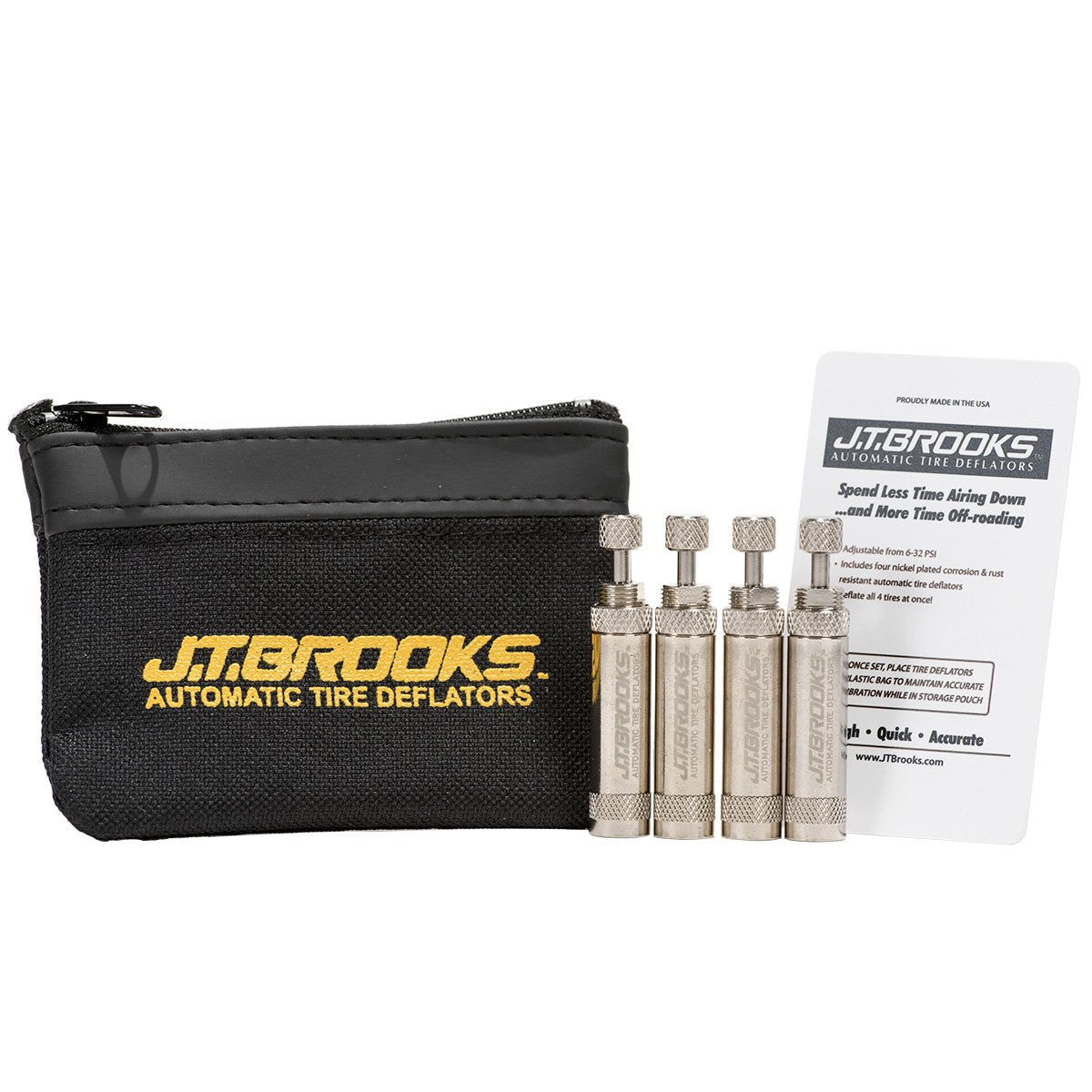 J.T. Brooks Automatic Tire Deflators Set of 4, Nickel, Model ATD4, Durable Stainless Steel