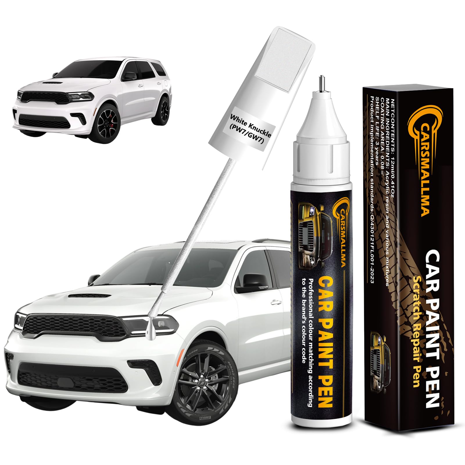 carsmallma White Knuckle(PW7/GW7) Car Touch Up Paint for Dodge, Color Accurate Car Paint Scratch Repair Pen Kit Quick & Easy Fix