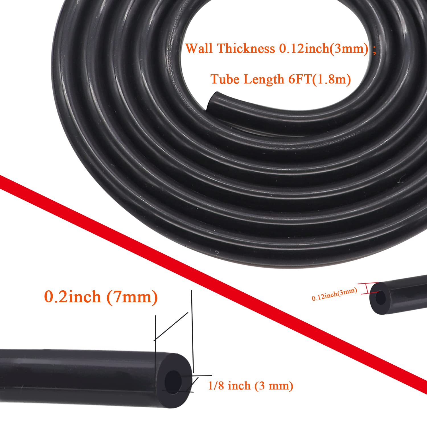 Taiss 6Ft Id 1/8 (3Mm) Silicone Vacuum Tubing Hose Line (Black),High Temperature 130Psi Max Pressure