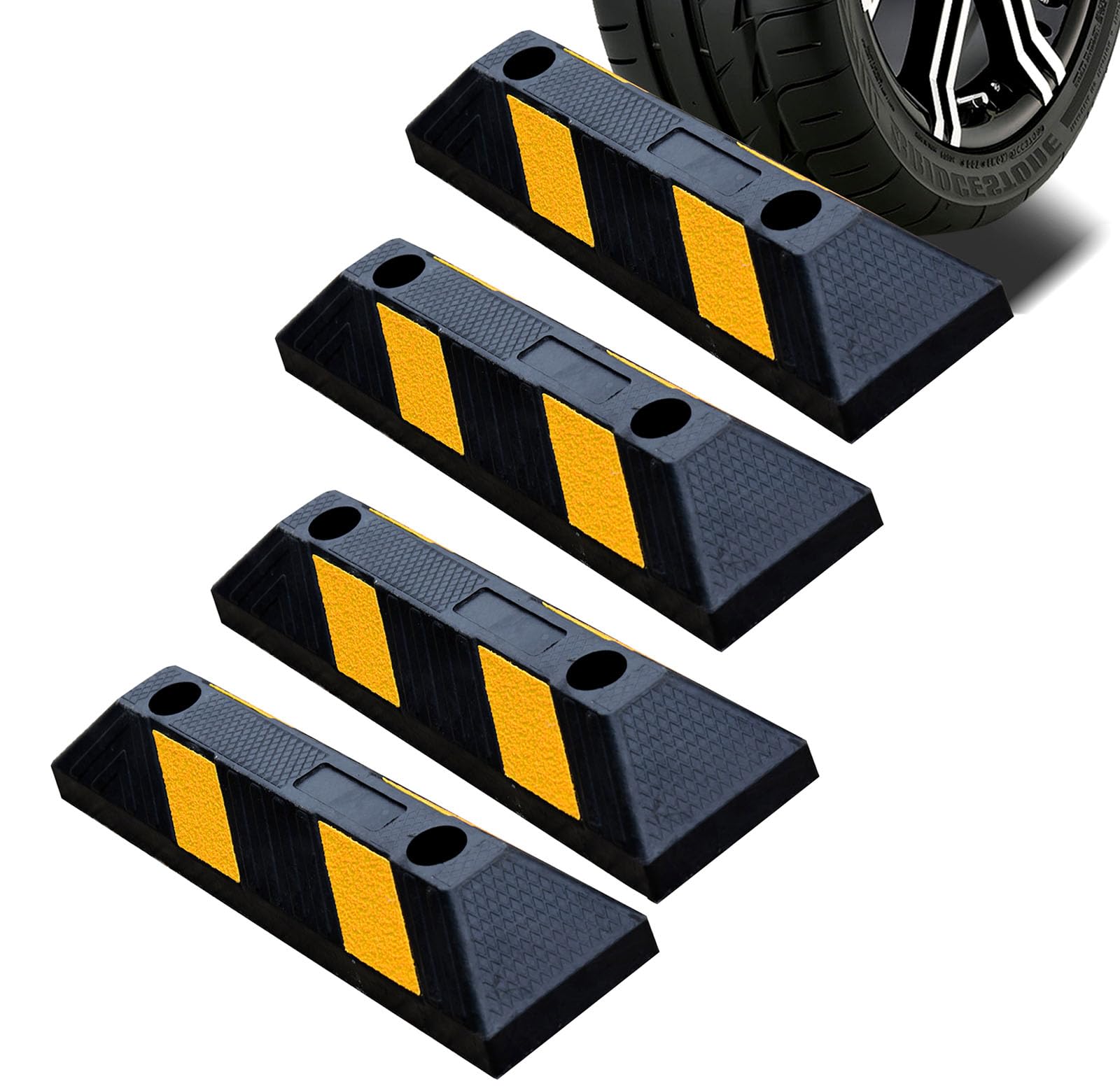 4PACK BESEA Curb Parking Stoppers for Garage Bumpers Parking car - 20.8 Length 3.5 High Heavy Duty Rubber Wheel Stopper for Vehi