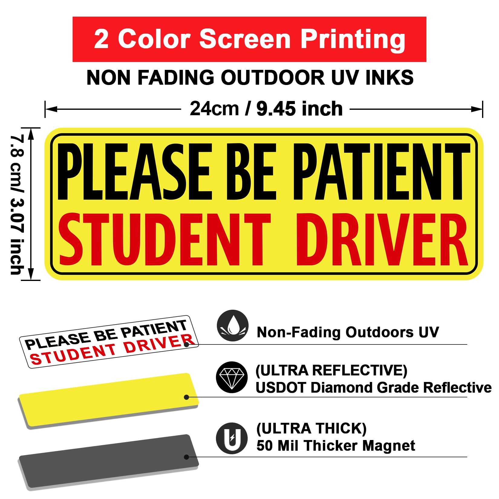 Psler Student Driver Magnet For Car, Be Patient Student Driver Magnet Boys And Girls New Student Driver Sticker Safety Warning R