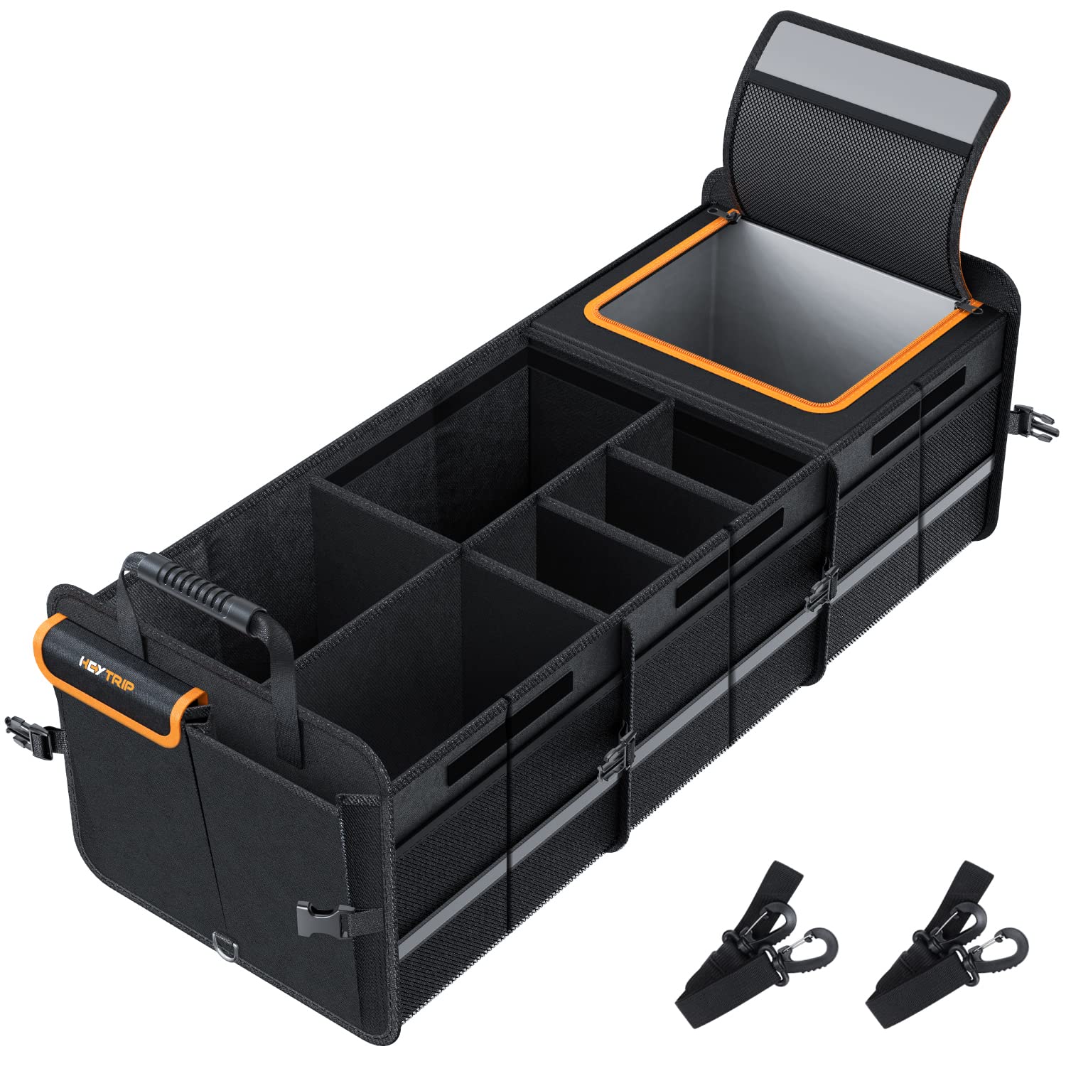 Heytrip Large Trunk Organizer With Built-In Leakproof Cooler Bag, 2 Tie-Down Straps, 4 Removable Dividers, Foldable Cover, Built With 2Mm Pe Board