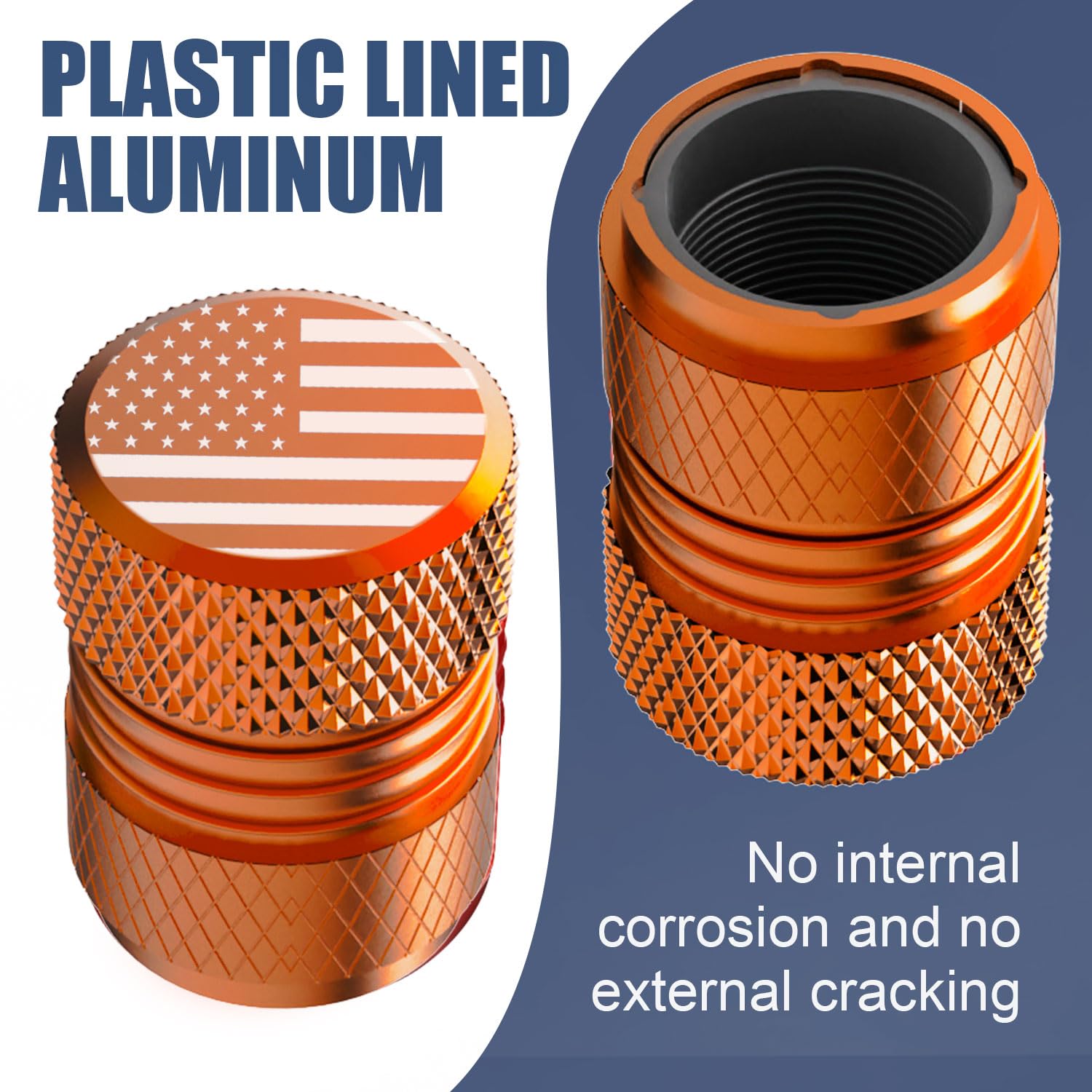 Tire Valve Stem Caps - 4 Pack Anti-Corrosion Premium Anodized Alloy Tyre Air Valve Caps American Flag For Car Suv Bike Orange