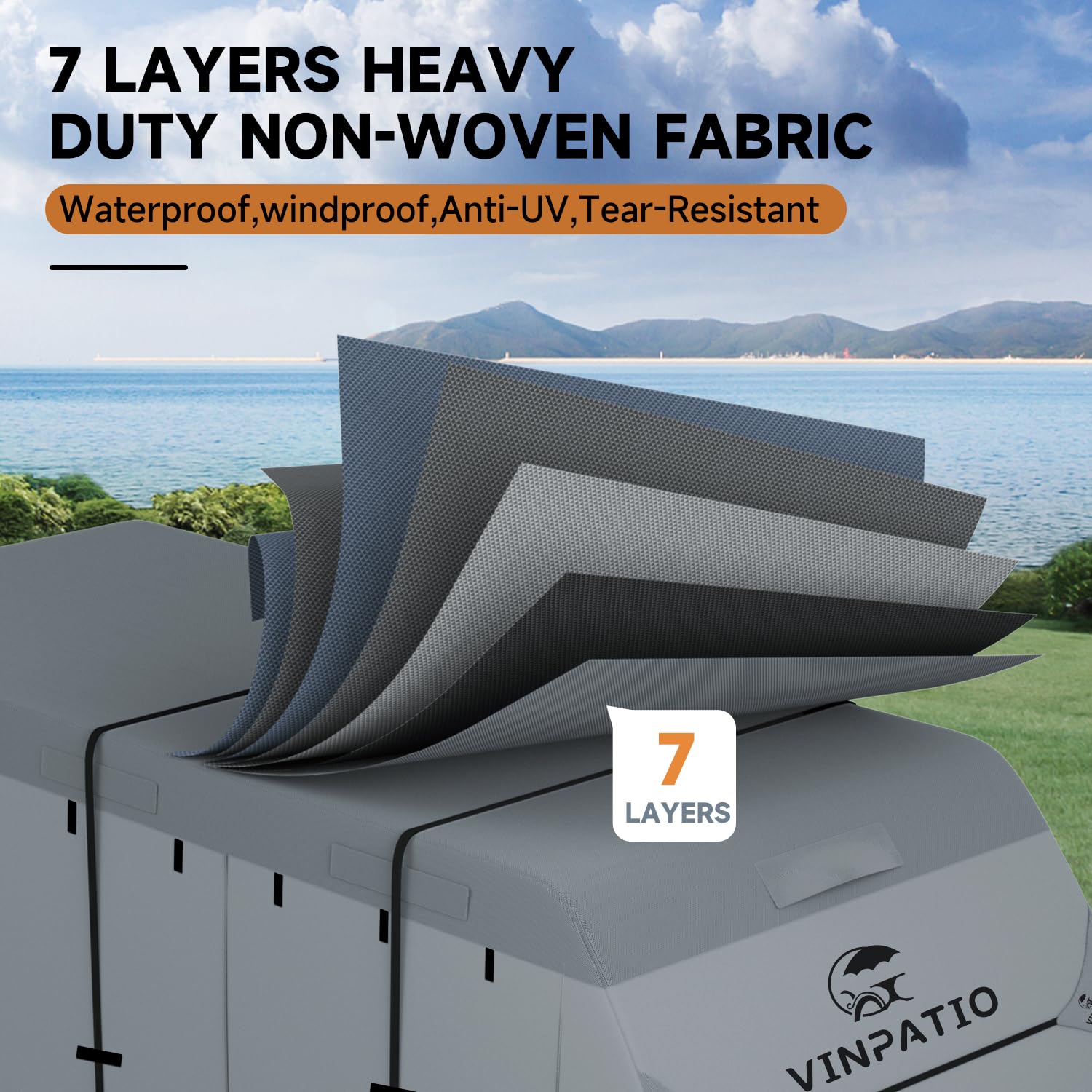 Rv Cover, 7 Layers Heavy Duty Travel Trailer Cover, Toy Hauler Cover Fits 30'-33' Rv, Camper Cover With Tongue Jack Cover, Extra