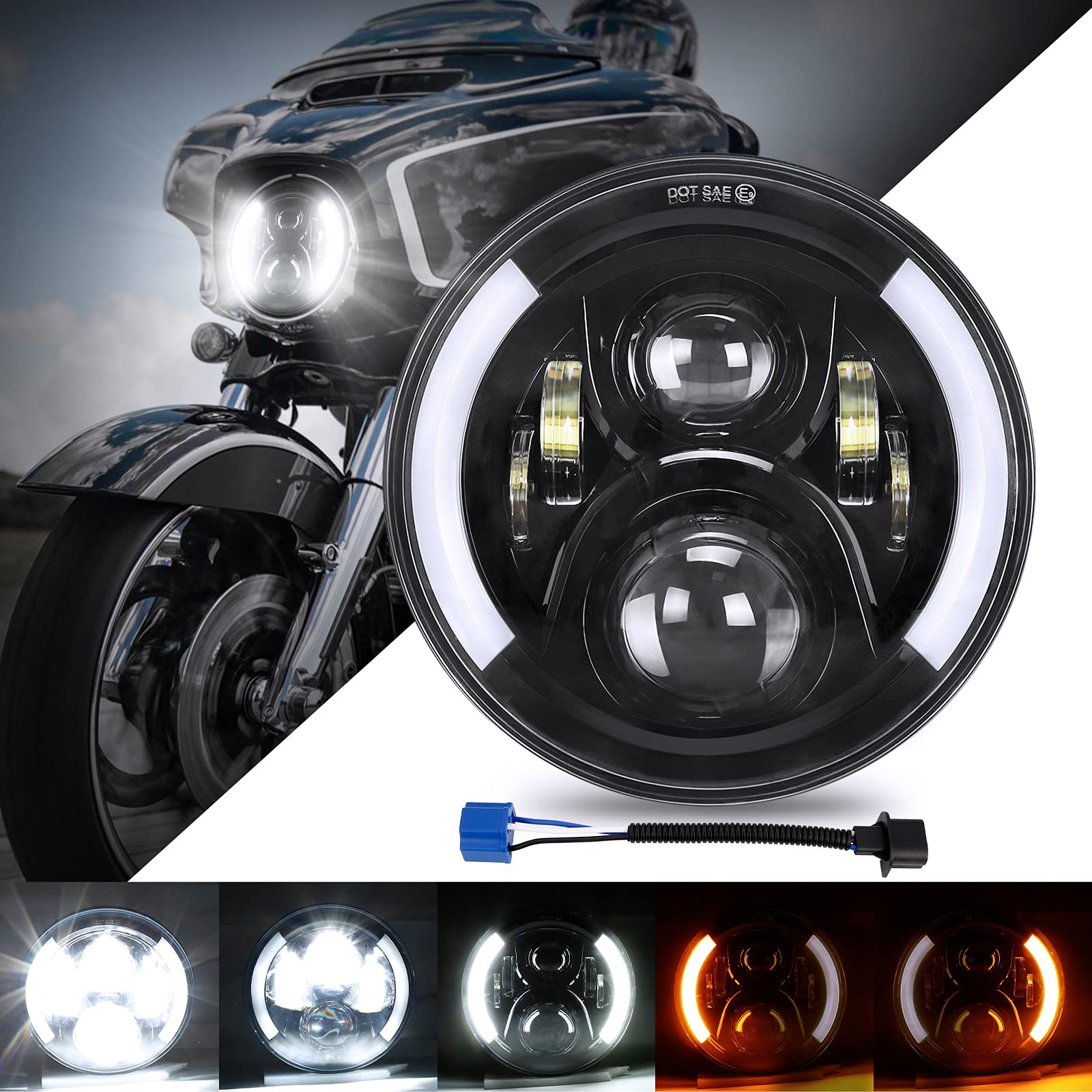SUPAREE 7 inches LED Motorcycle Headlight for Touring Road King Ultra Classic Electra Street Glide Tri Cvo Heritage Softail Slim