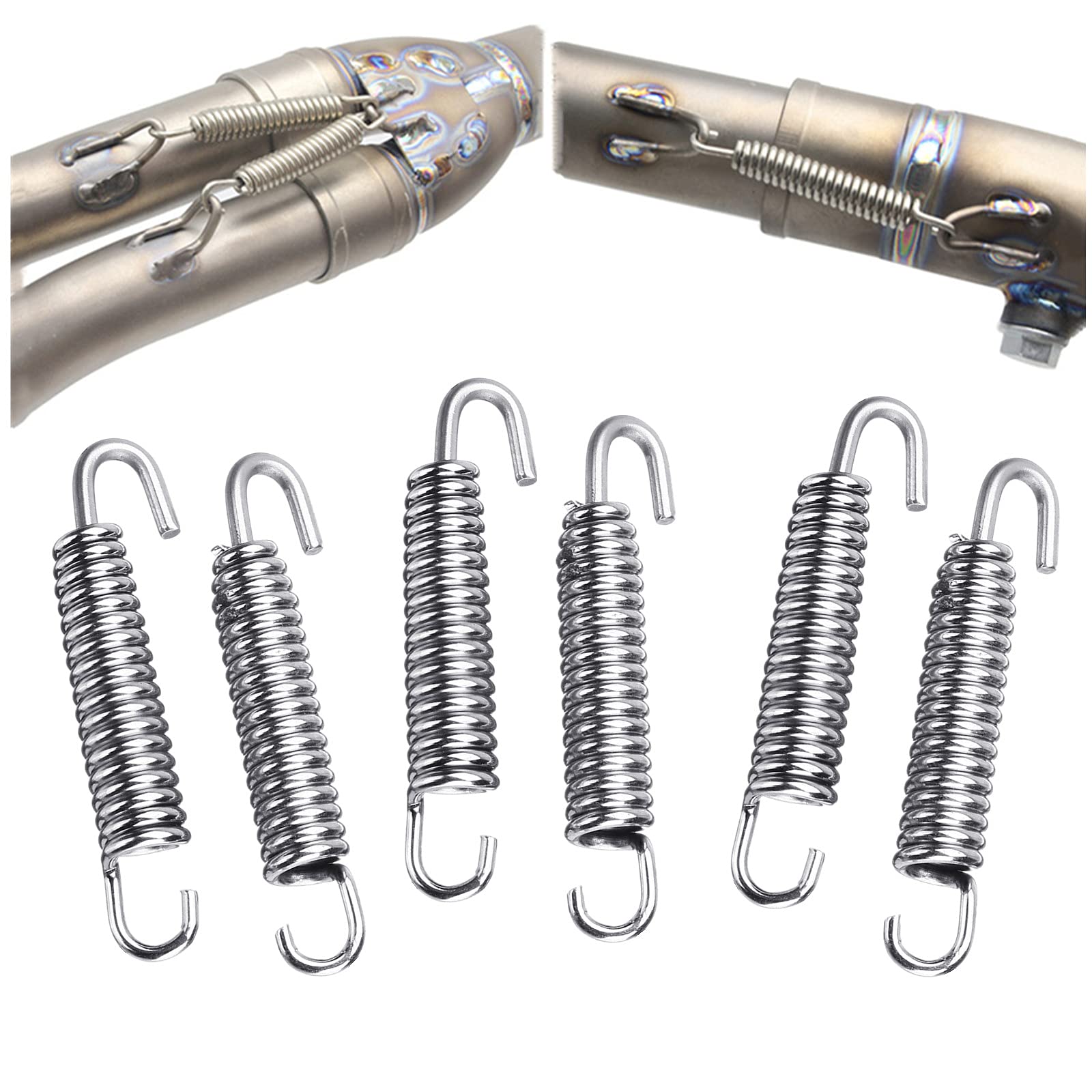 Motorcycle Exhaust Pipe Springs, 6Pcs Stainless Steel 65Mm Motorcycle Exhaust Pipe Springs Muffler Exhaust Pipe Spring Hooks
