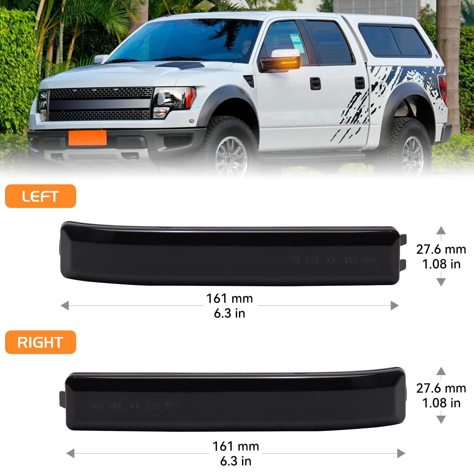 Fetonauto Sequential Side Mirror Reflector Led Turn Signal Lights For Ford F150 Raptor Svt 2009 2010 2011 2012 2013 2014, Smoked Lens Dynamic Amber Mirror Indicator