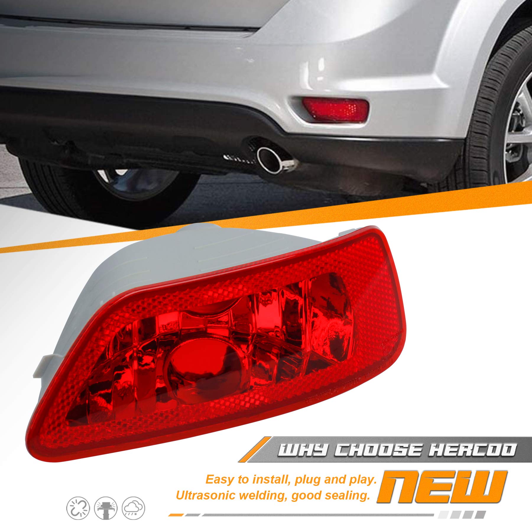 Hercoo Bumper Reflector Lights Lens Rear Right Fog Lamp Cover Compatible With Jeep Compass Grand Cherokee 2011 To 2017, Dodge Jo