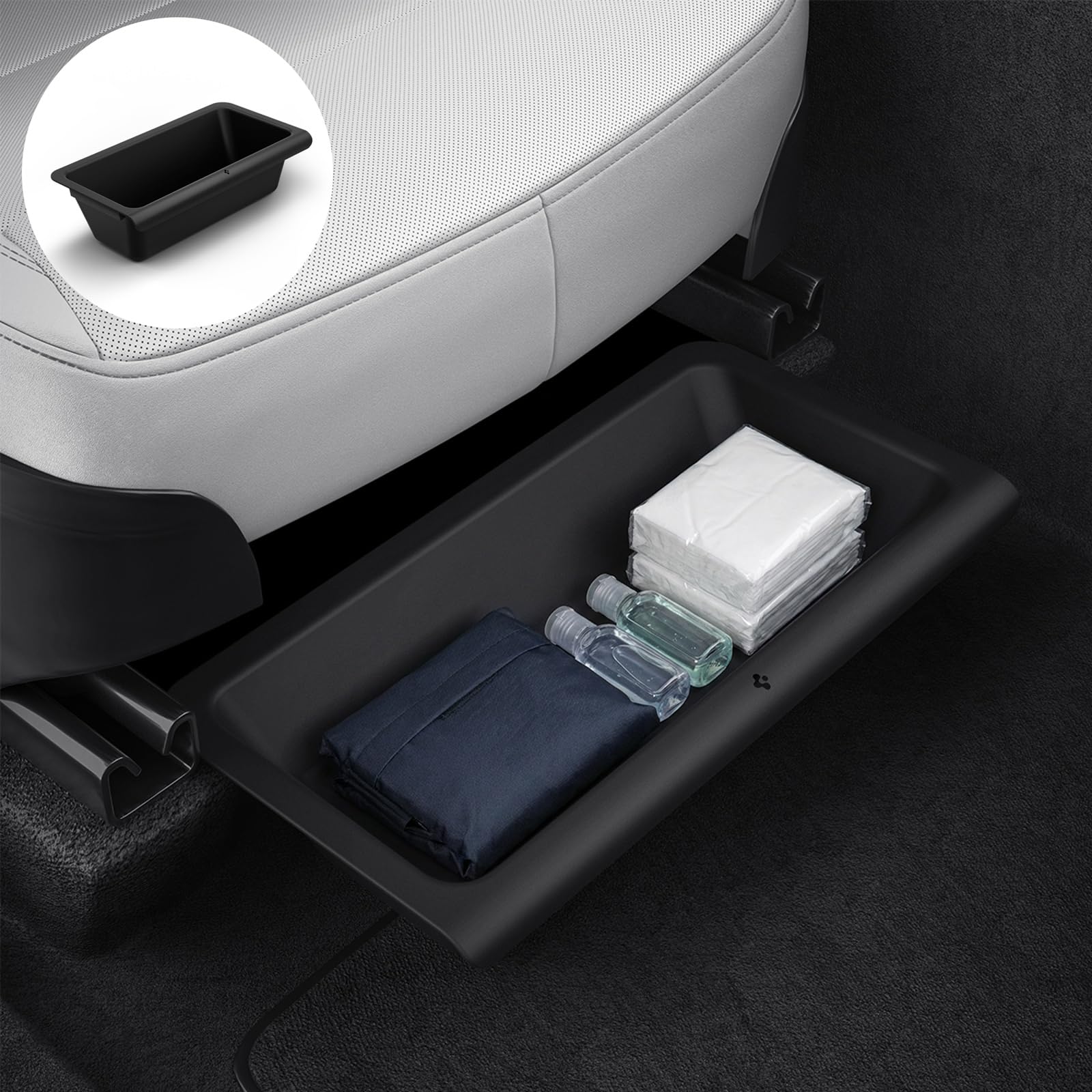 Spigen Under Seat Storage Box, Hidden Organizer Tray [Waterproof & Anti-Rattle] for 2025 2026 Tesla Model Y Juniper Accessories 