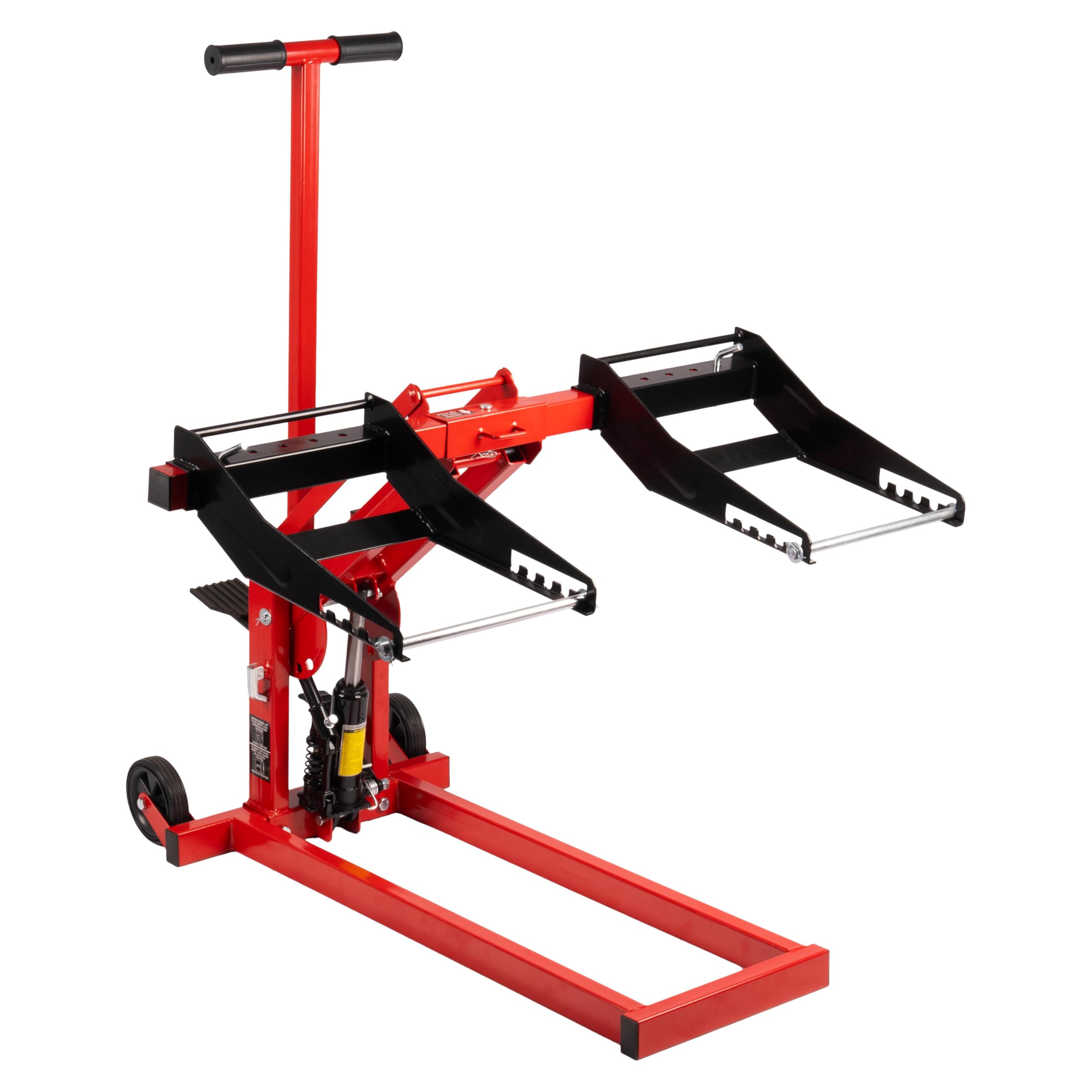 300lb Capacity, Adjustable Riding Lift Jack Heavy Duty Construction with Safety Lock, Non-Slip Wheels&Handle for Tractors, Atvs 