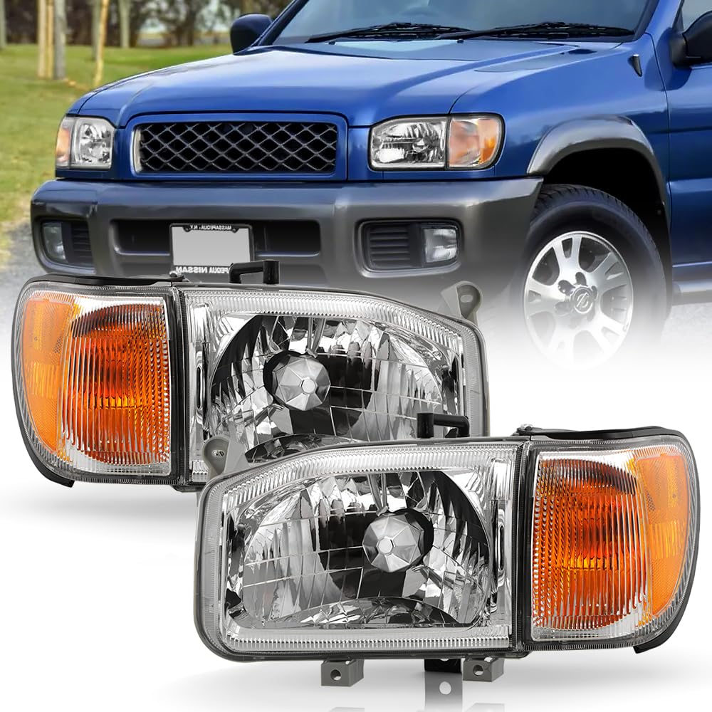 KEEKPO - For 1999-2004 Nissan Pathfinder Chrome Headlights Headlamps w/Parking Corner Light 4pcs Replacement Left+Right