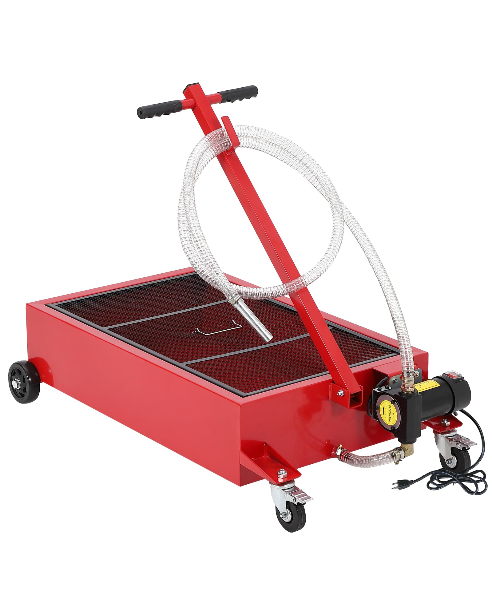 GarveeTech Low Profile Oil Drain Pan 110V, 20 gal Metal Oil Change Pan Cart with 180W Electric Pump, 8 ft Hose & Folding Handle 