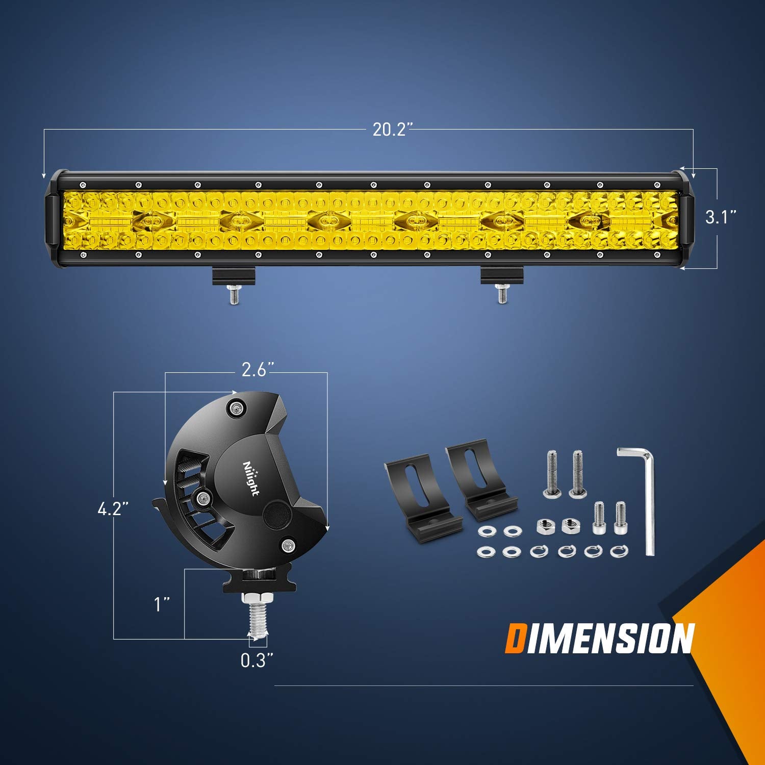Nilight 420W 20Inch Amber Lights Triple Row Flood Spot Combo 42000LM Bar Driving Boat Led Off Road Lights for Trucks, 2 Years Wa