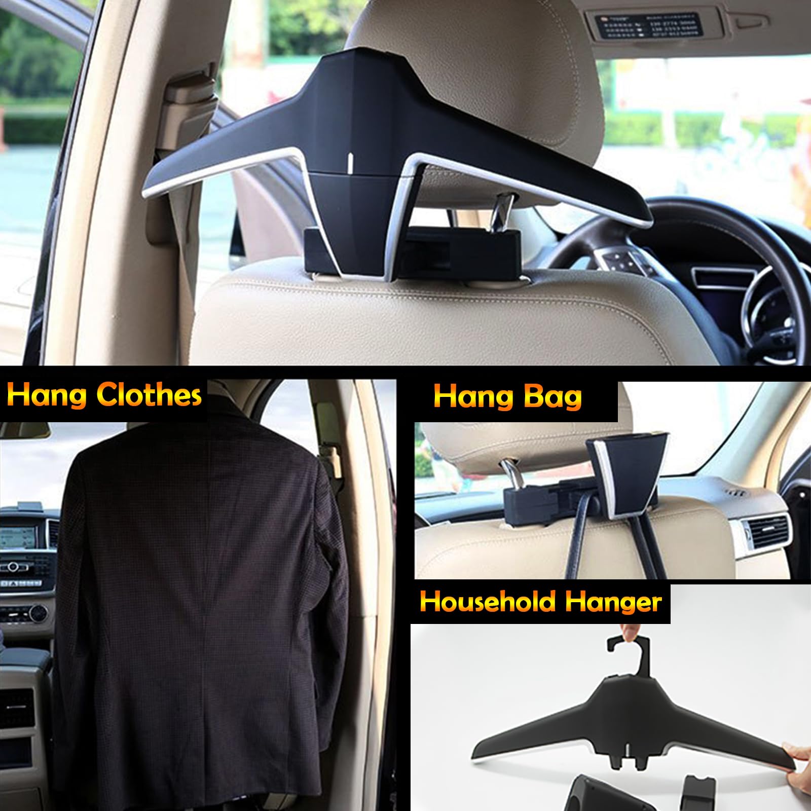 Engync Car Back Seat Headrest Hanger With 2 Car Hooks For Coat, Jacket, Suit, Clothes, Purse, Handbag, Grocery Bags - Multi-Purp