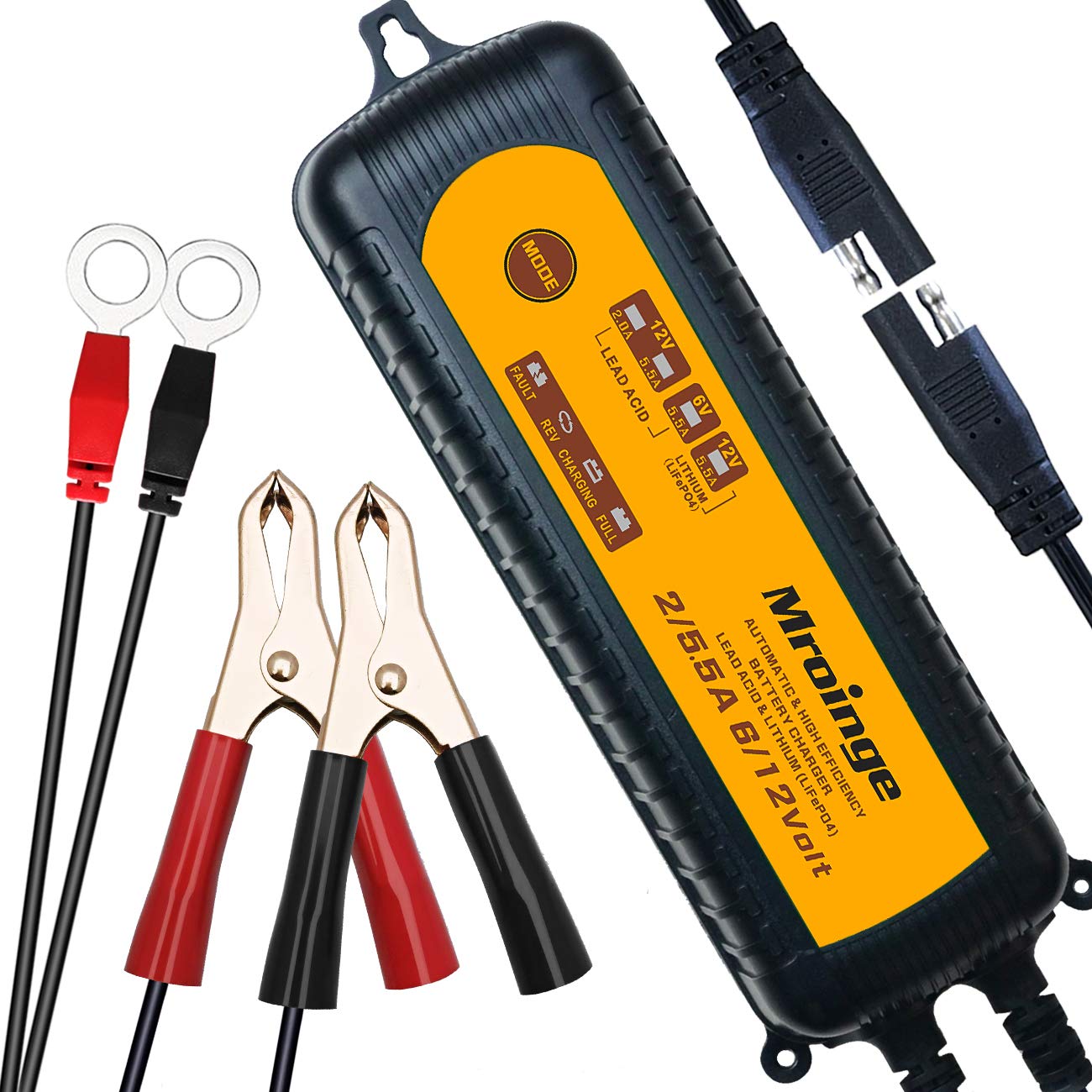 Mroinge Mbc055, 6V/12V 5.5A Smart Vehicle Battery Charger Maintainer For Cars Motorcycles Rvs Tvs Boat For Normal Lead Acid Gel