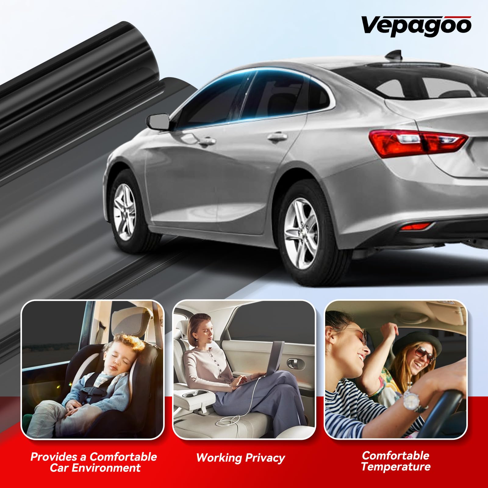 Vepagoo Nano Ceramic Car Window Tint Film 35% Vlt- 24'' In 15'Ft Privacy Window Tint, Blocks Uv/Ir Rays, Heat & Glare - Scratch