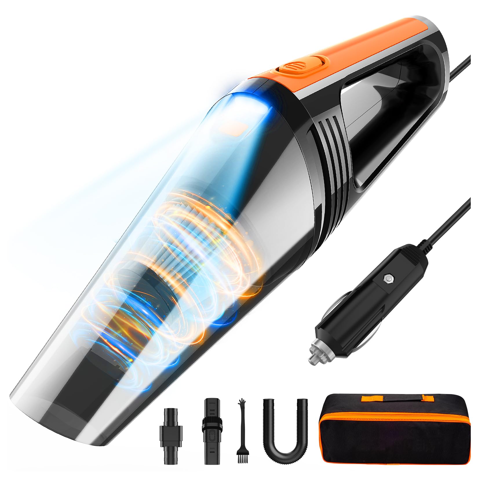 Fresmol Car Vacuum, Portable Car Vacuum Cleaner High Power 8000Pa, Small 12V Handheld Vacuum With Led Light,16.4Ft Corded, Deep