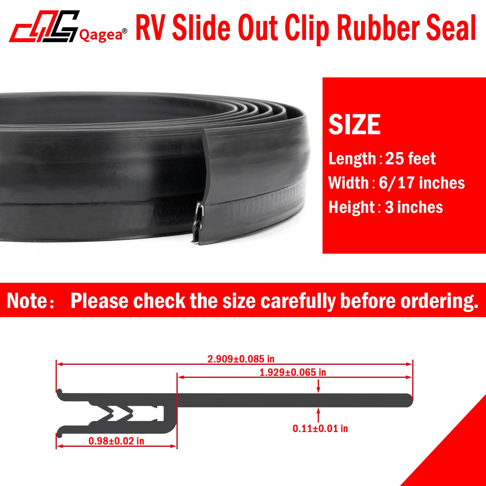 Qagea 018-546 Rv Slide Out Clip Rubber Seal Weather Stripping With 2 Wiper Is Suitable For Rv Camper Door Window Channel (25 Ft)