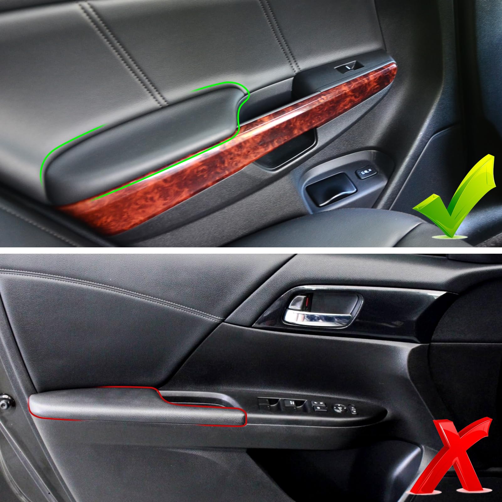 Apeser Compatible With Honda Accord Rear Door Panels Armrest Lid 2008-2012,2 Pcs Pu Leather Door Armrest Lid Cover For Accord Ex