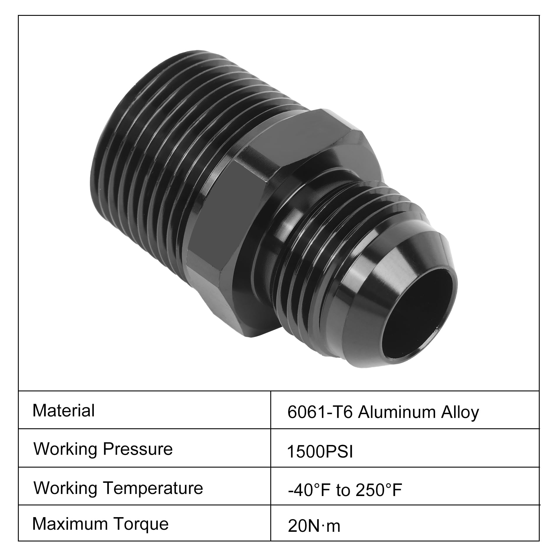Evil Energy 10An Male Flare To 3/4'' Npt Pipe Fitting Adapter Aluminum Straight Black 2Pcs