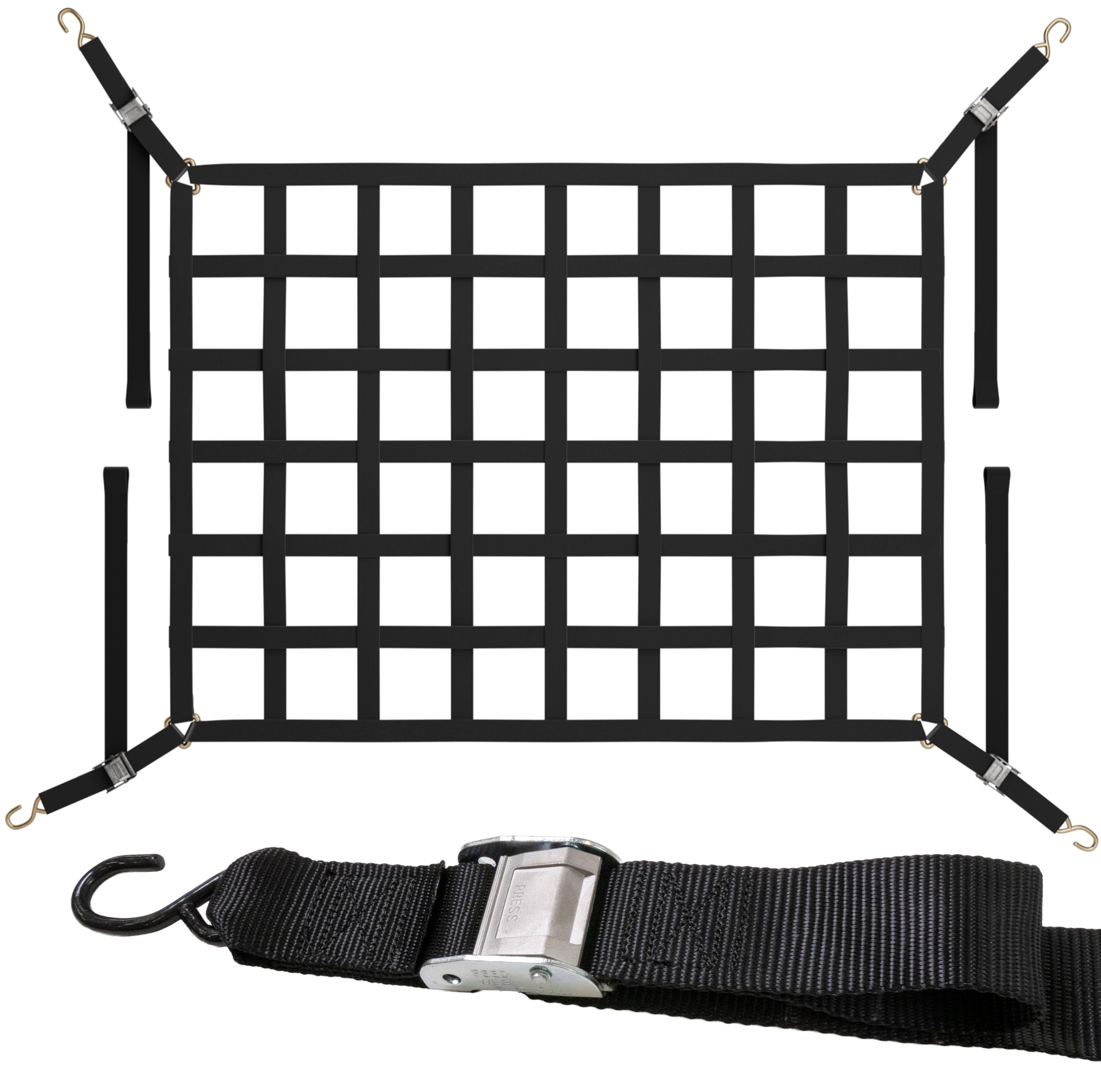 US Cargo Control Cargo Net for Pickup Truck Bed 5.5 FT x 4.2 FT, Adjustable Truck Cargo Net with S-Hooks & Cam Buckles, Fits Sho