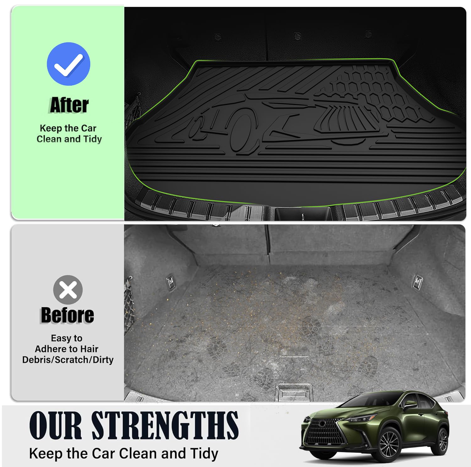 IKABEVEM All Weather Floor Mats & Cargo Liner for 2022-2025 Lexus NX250/NX350/NX350h/NX450h+ - TPE, Custom Fit,