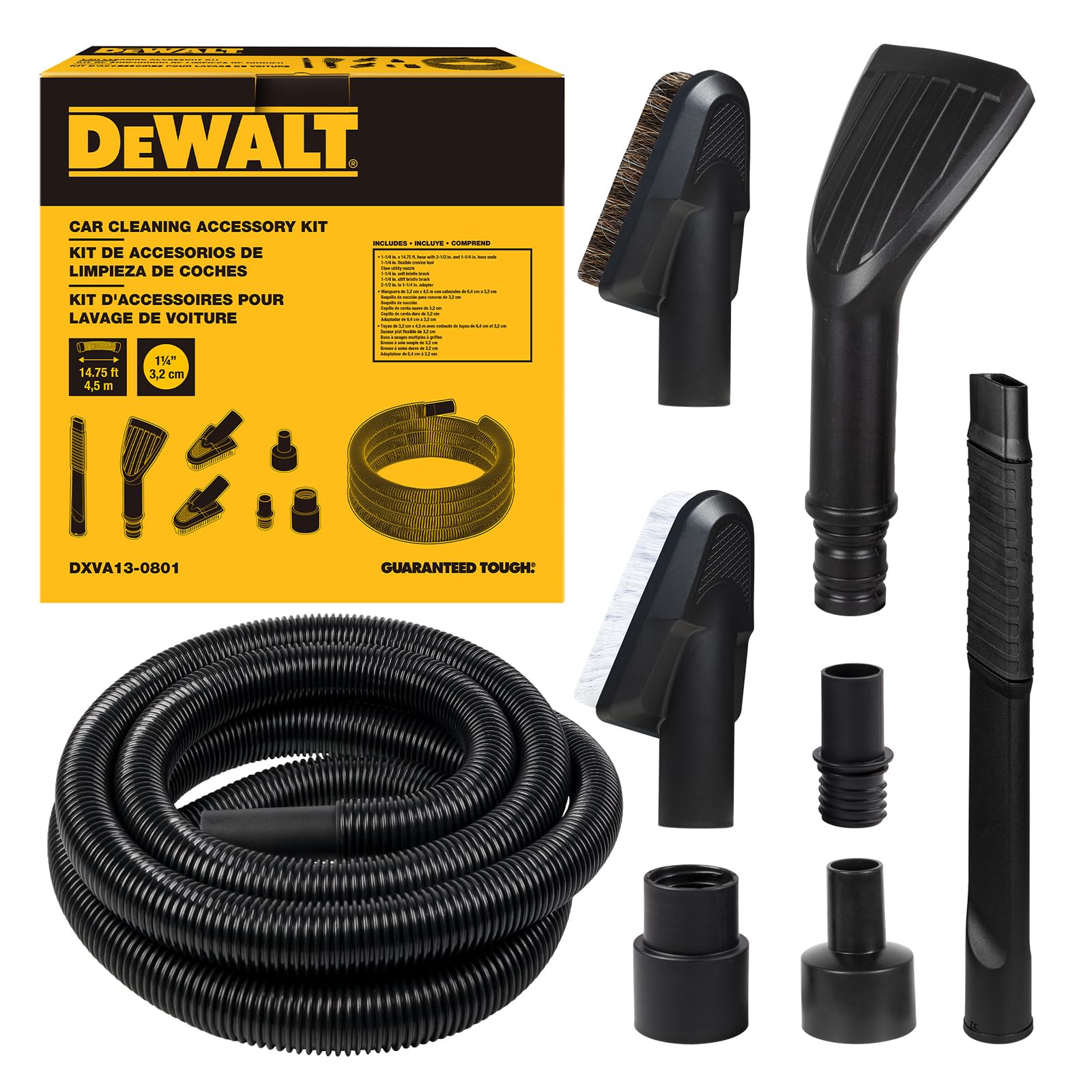 DEWALT 8-Piece Car Detailing Vacuum Hose Accessory Kit, Shop Vac Attachments for Efficient Cleaning, Compatible with Most Wet an